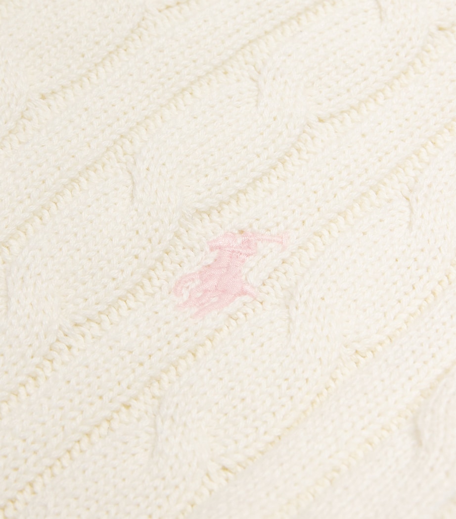 Cotton Cable-Knit Polo Pony Sweater (7-14 Years) WARM WHITE W/ PINK Image 3