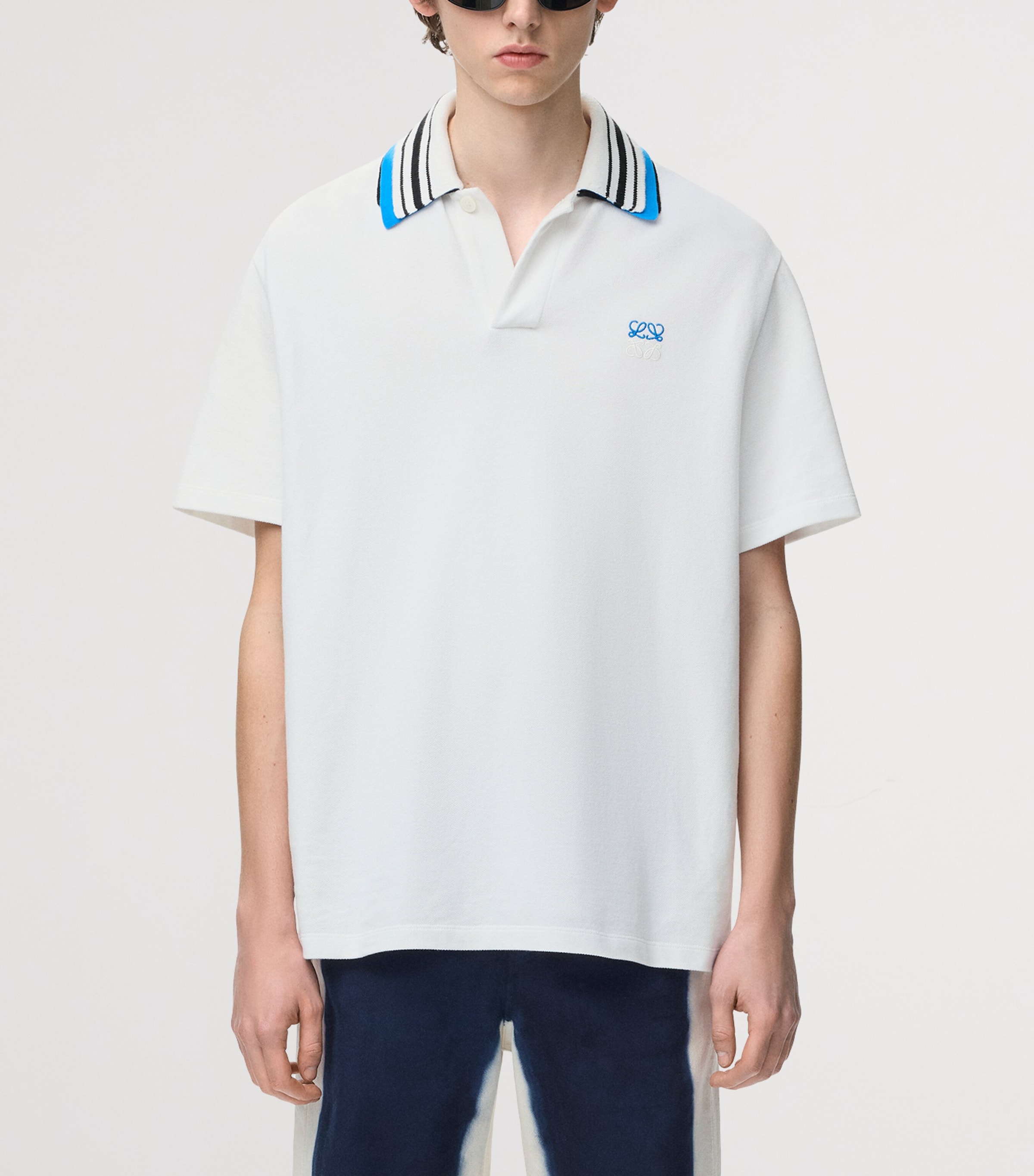 LOEWE Mens Stretch-Cotton Polo Shirt White Image 3