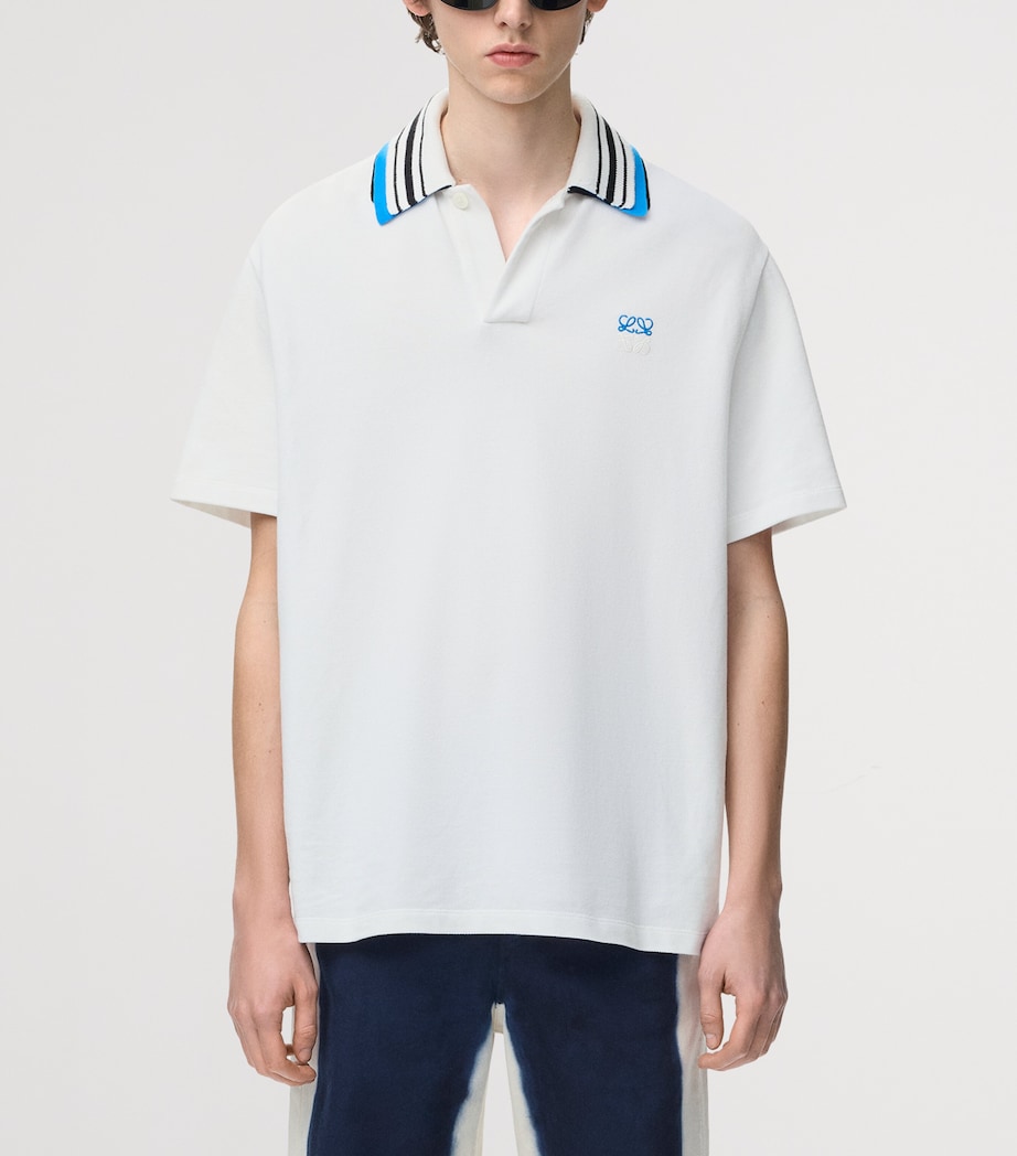 LOEWE Mens Stretch-Cotton Polo Shirt White Image 3