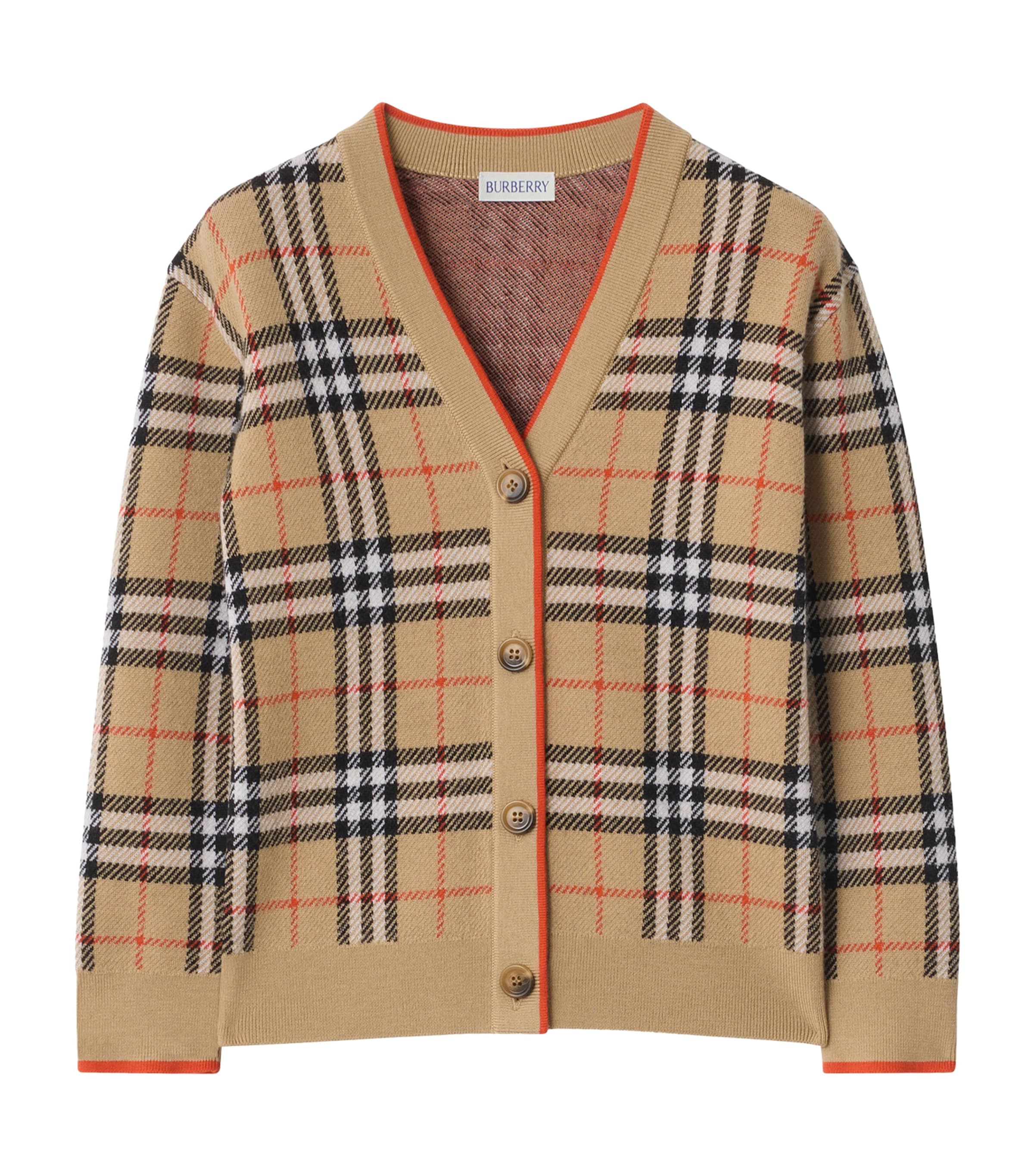 Burberry Kids Wool Check Cardigan (3-12 Years) Sand Ip Check Image 1