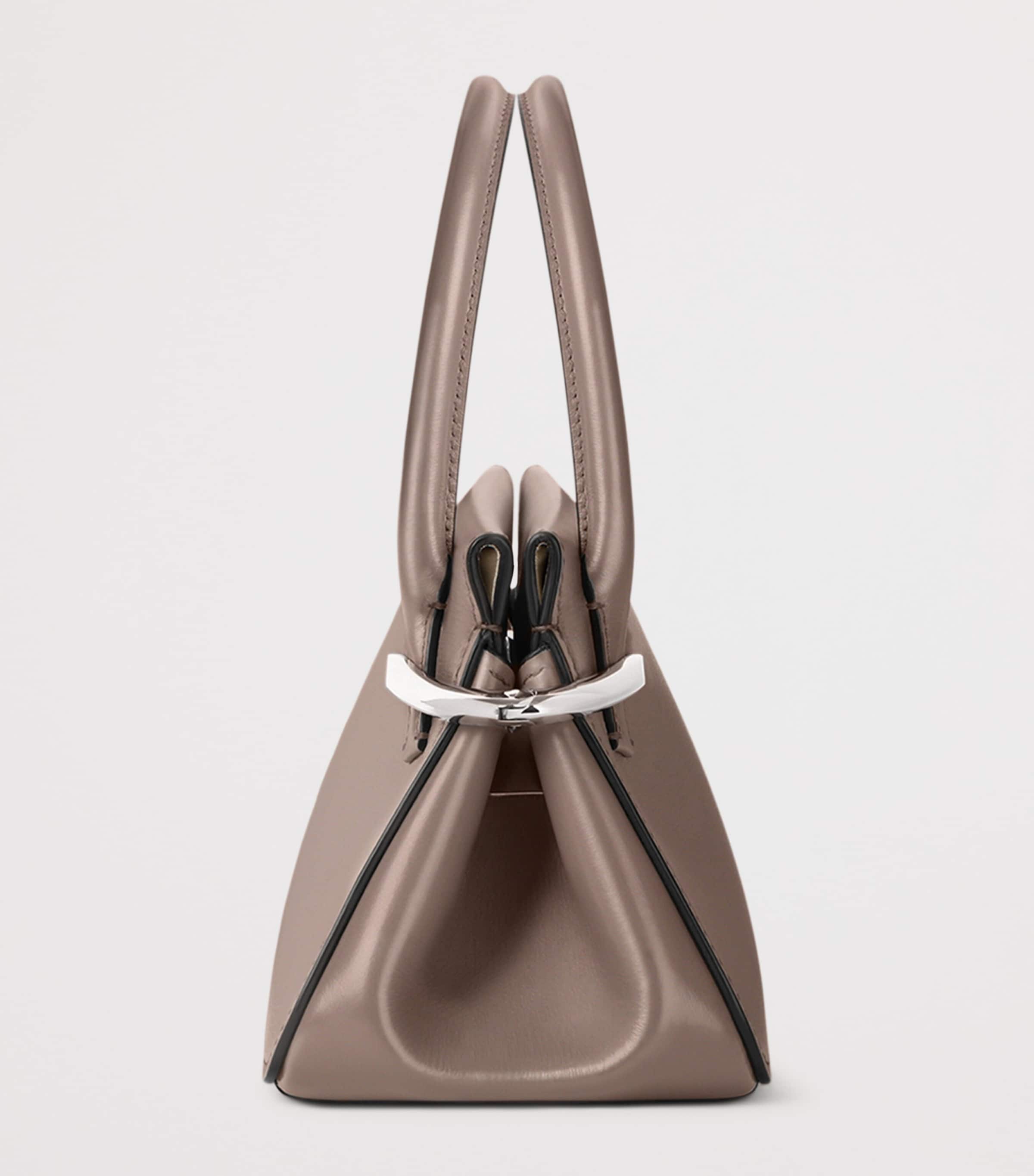 Mini Leather Pinch Top-Handle Bag TAUPE Image 3