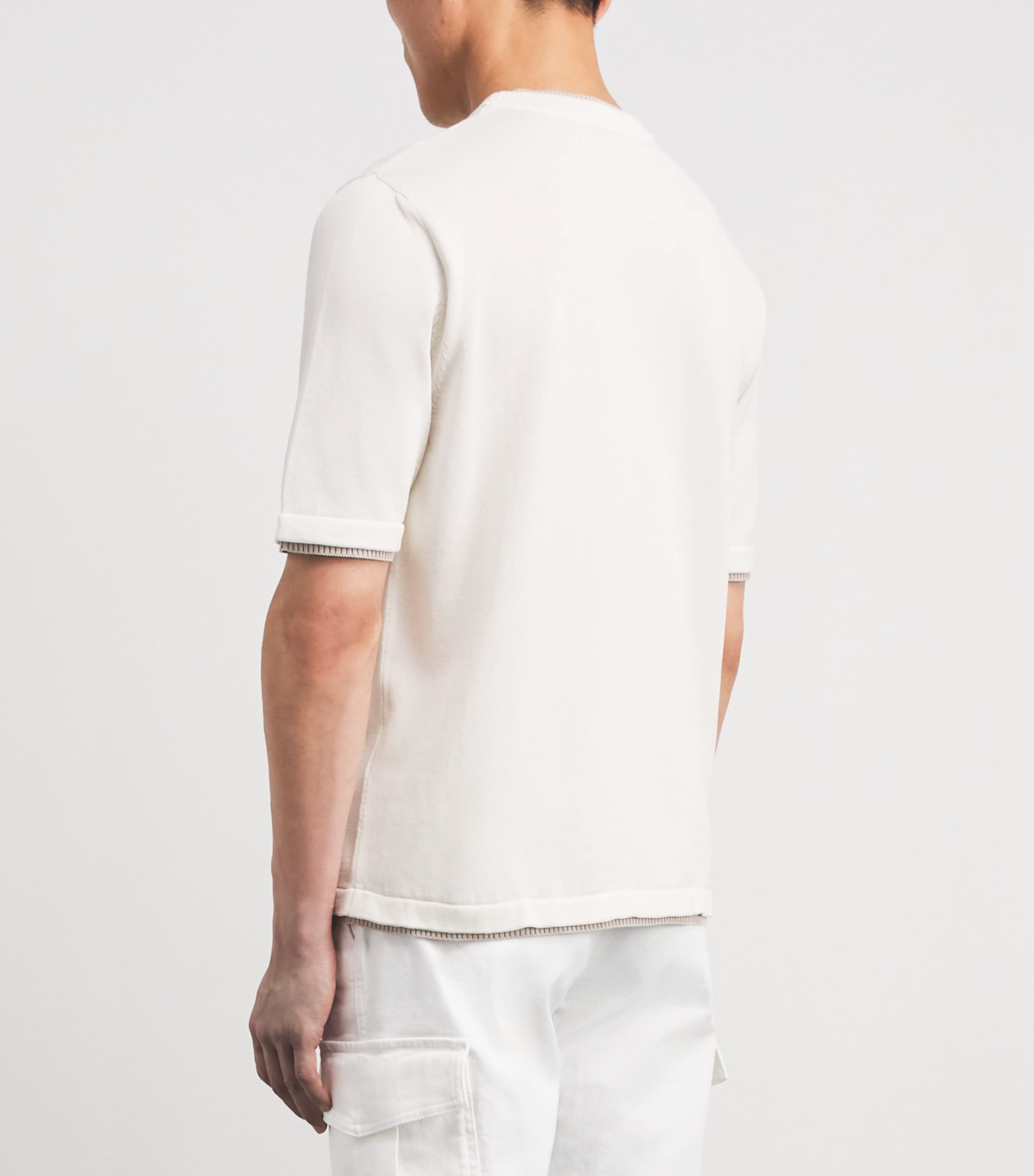 Eleventy Mens Cotton Knitted T-Shirt Bianco E Beige Image 5