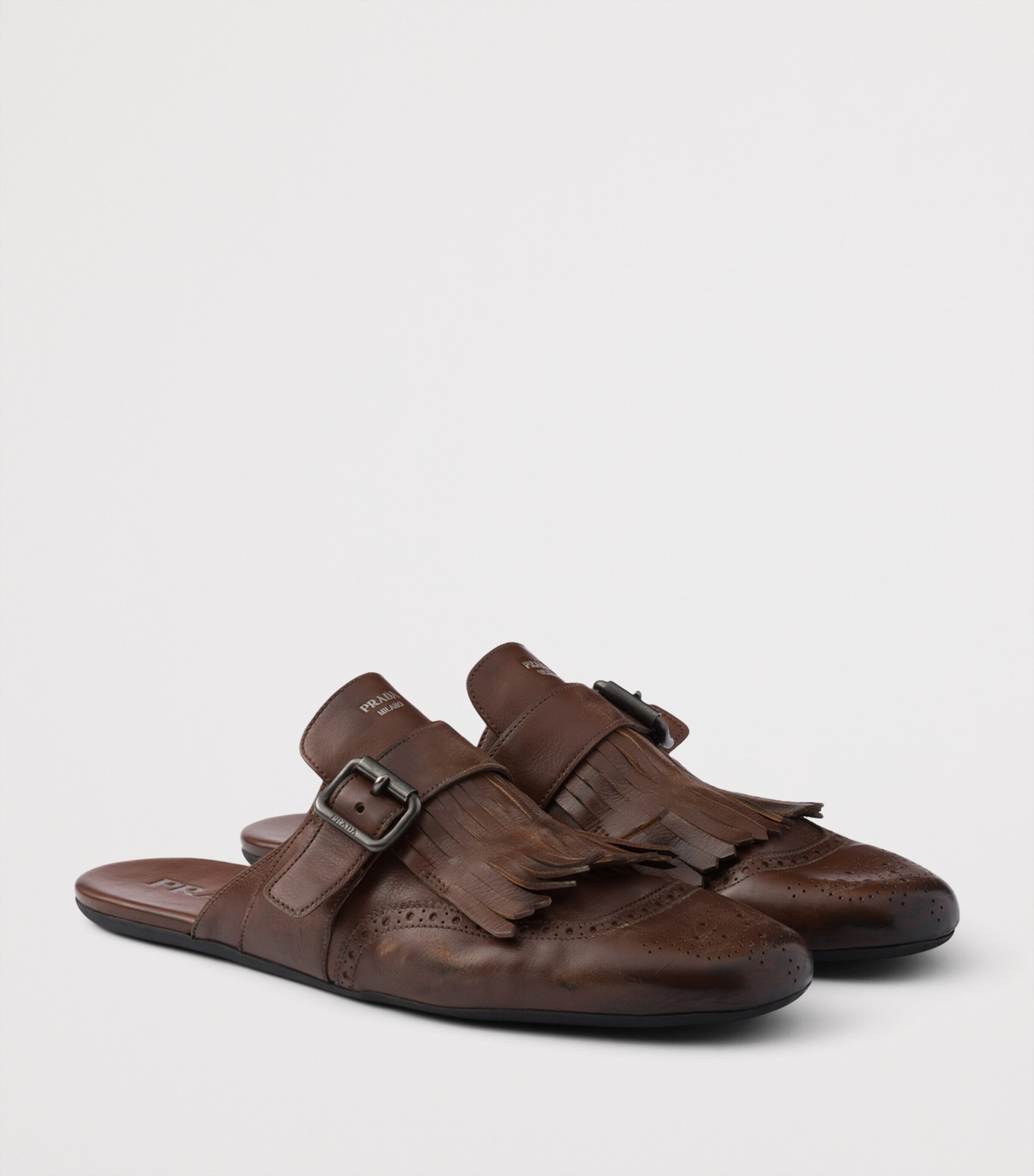 Prada Antiqued Leather Shuffle Mules | Harrods UK