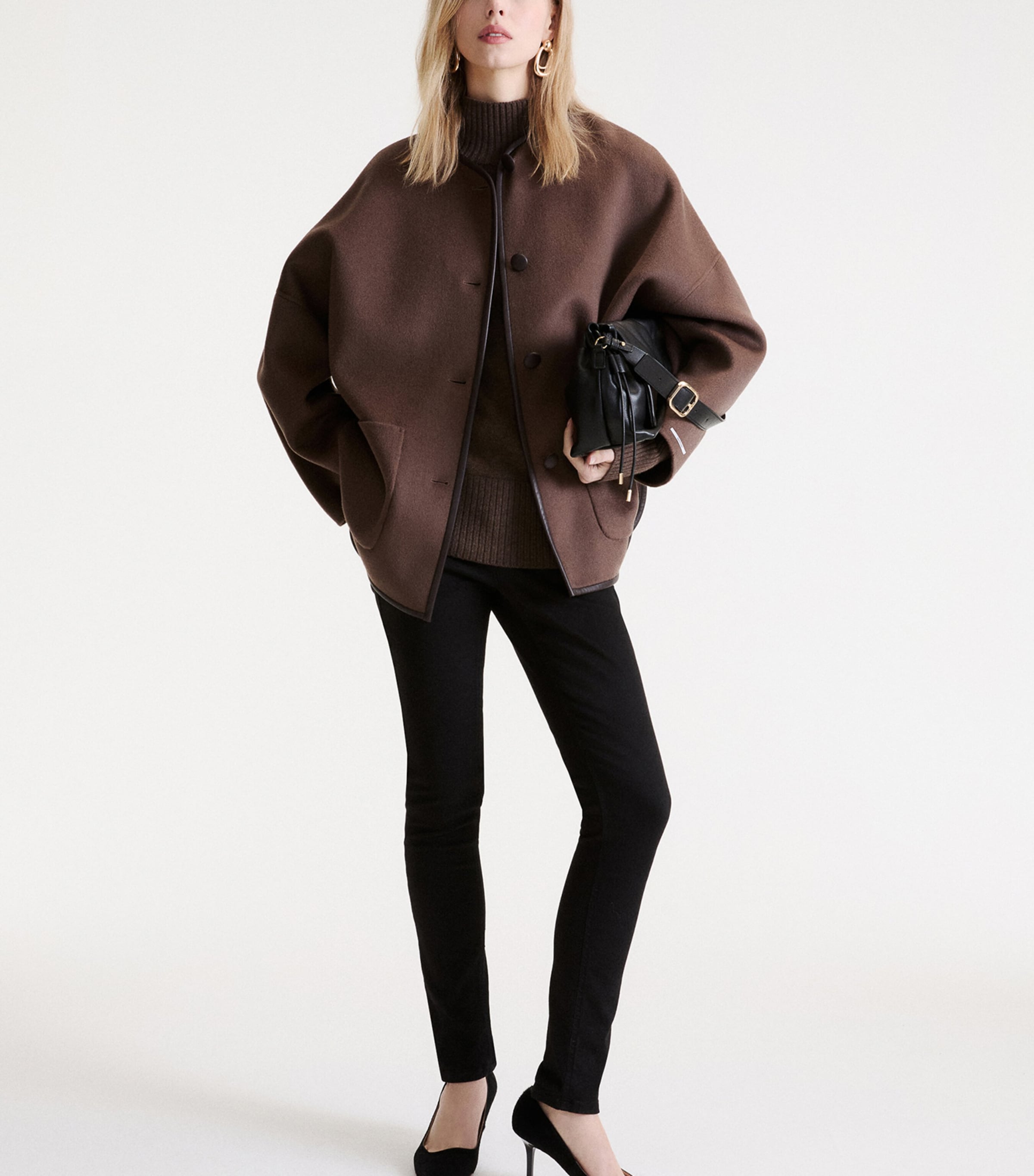 Marella Womens Wool-Blend Buttoned Coat Brown Image 2