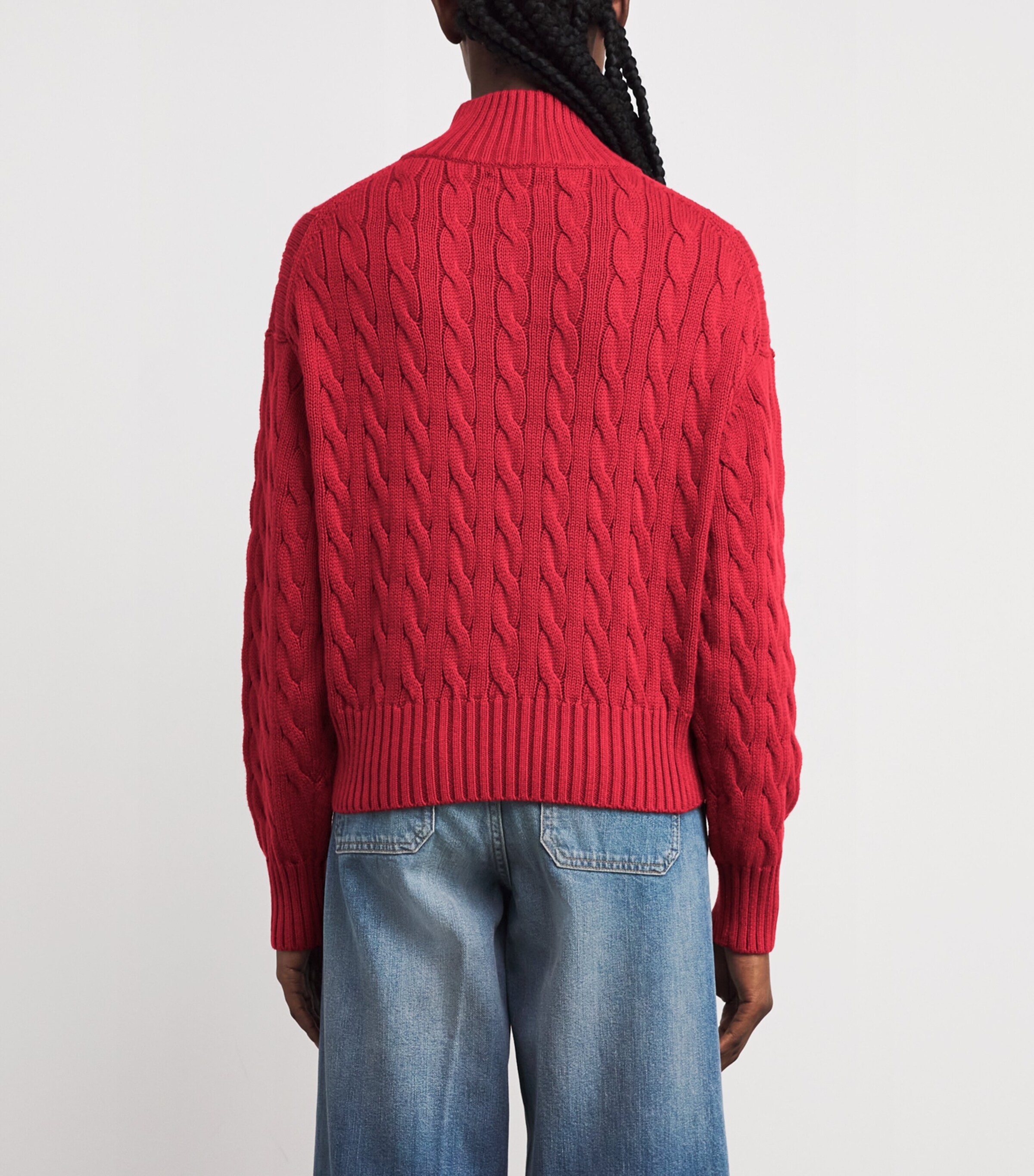 Polo Ralph Lauren Womens Cotton Cable-Knit Half Zip Sweater Brick Image 4