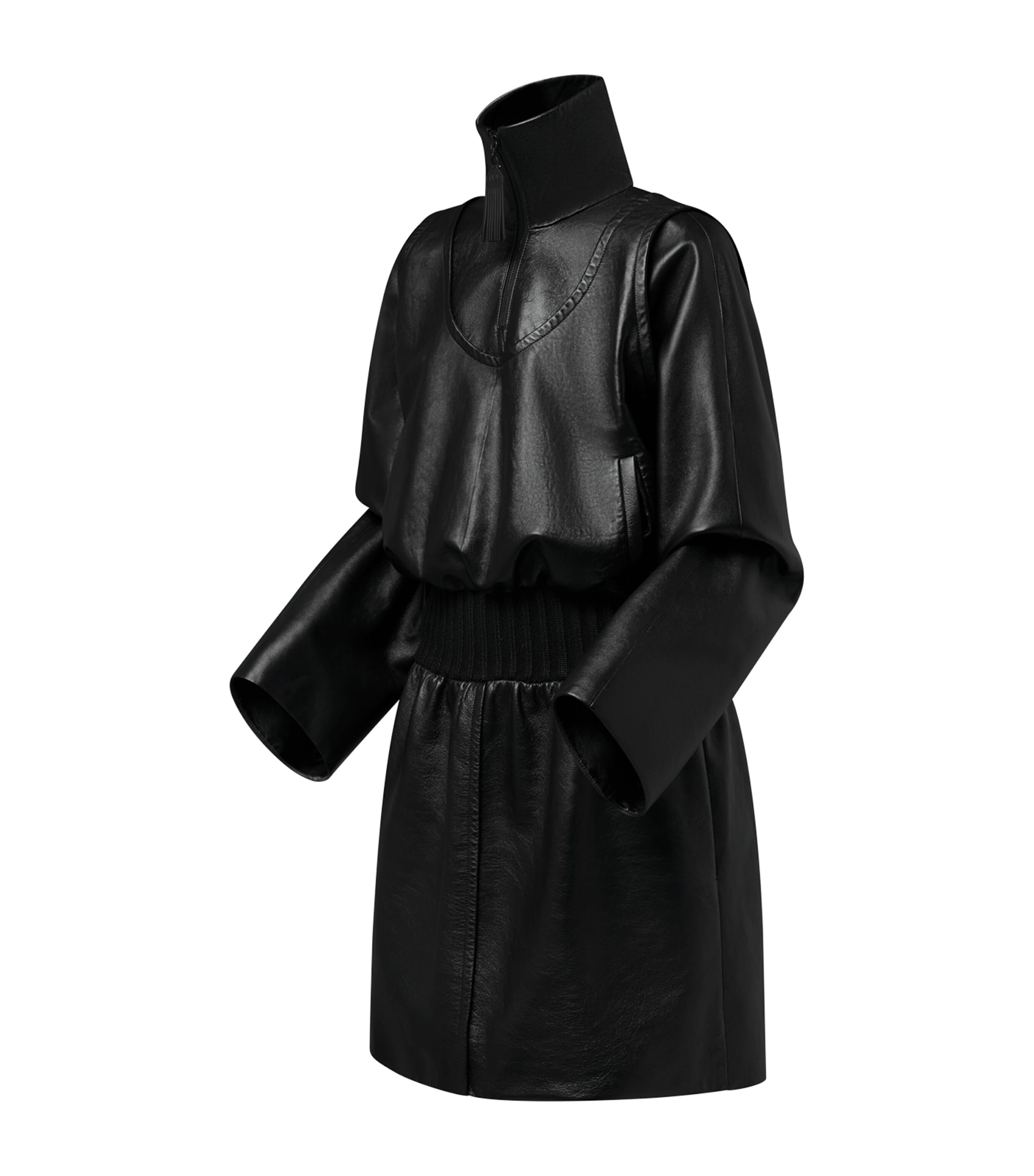 Lambskin Quarter-Zip Mini Dress BLACK Image 2