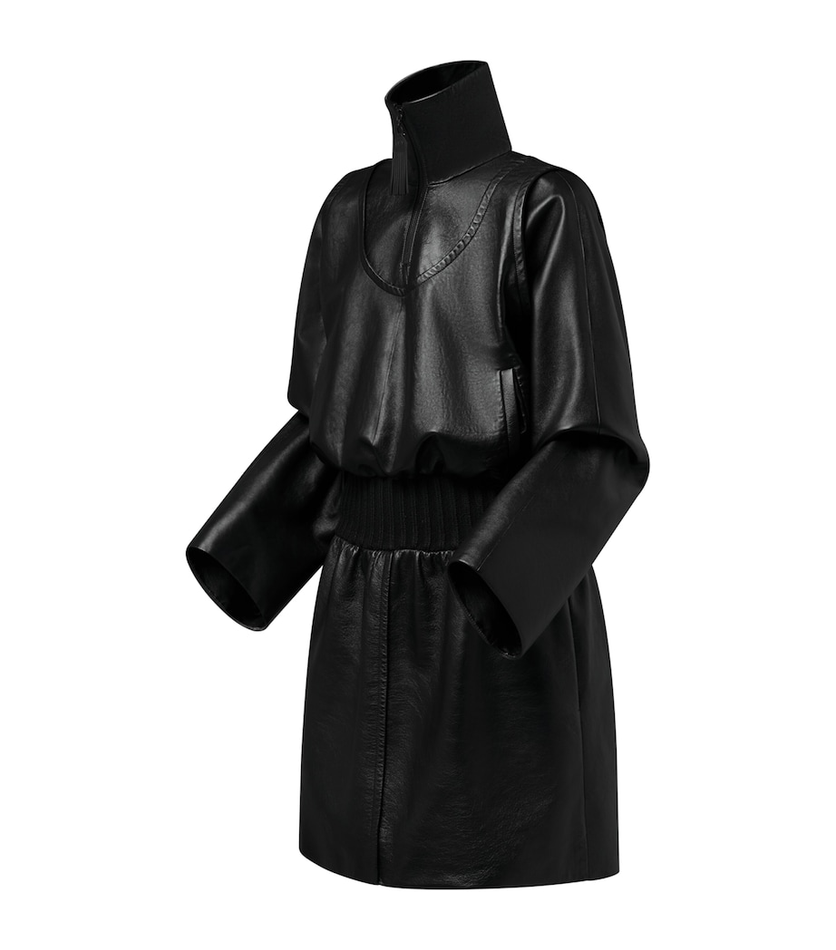 Lambskin Quarter-Zip Mini Dress BLACK Image 2