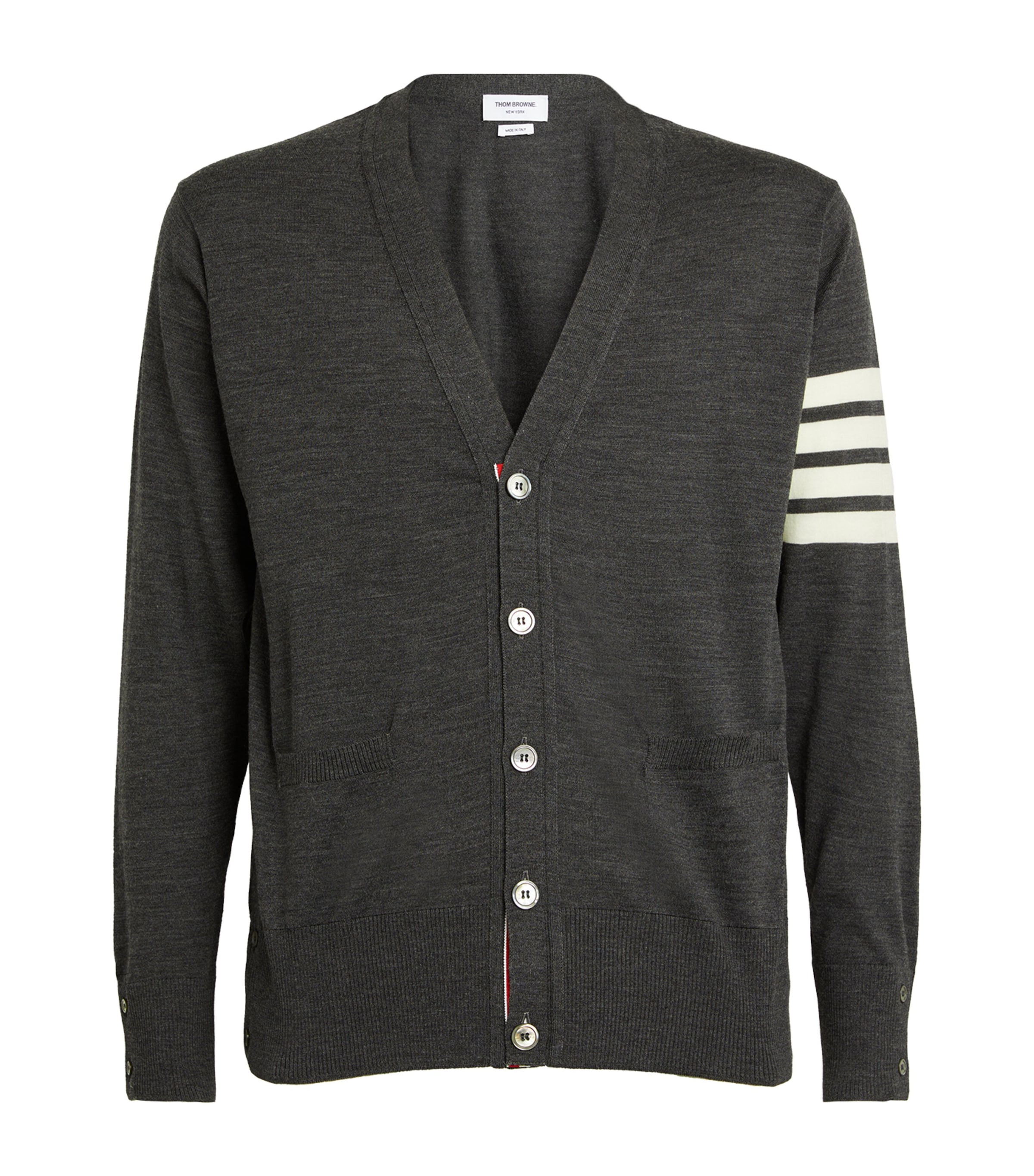 Shop Thom Browne Merino Wool V-neck Cardigan In Grey