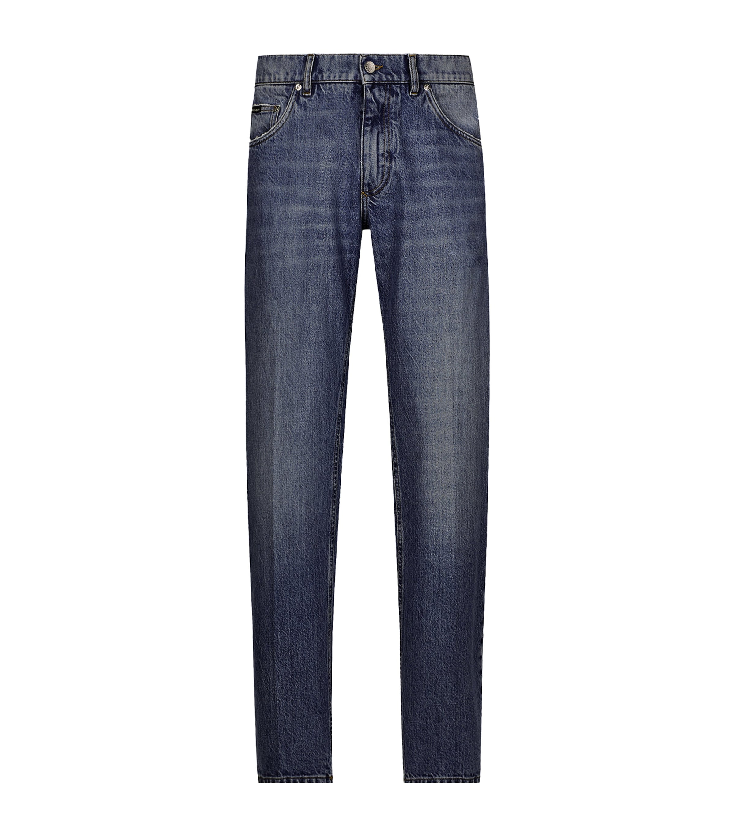 Dolce & Gabbana Embroidered Logo Straight Jeans In Blue