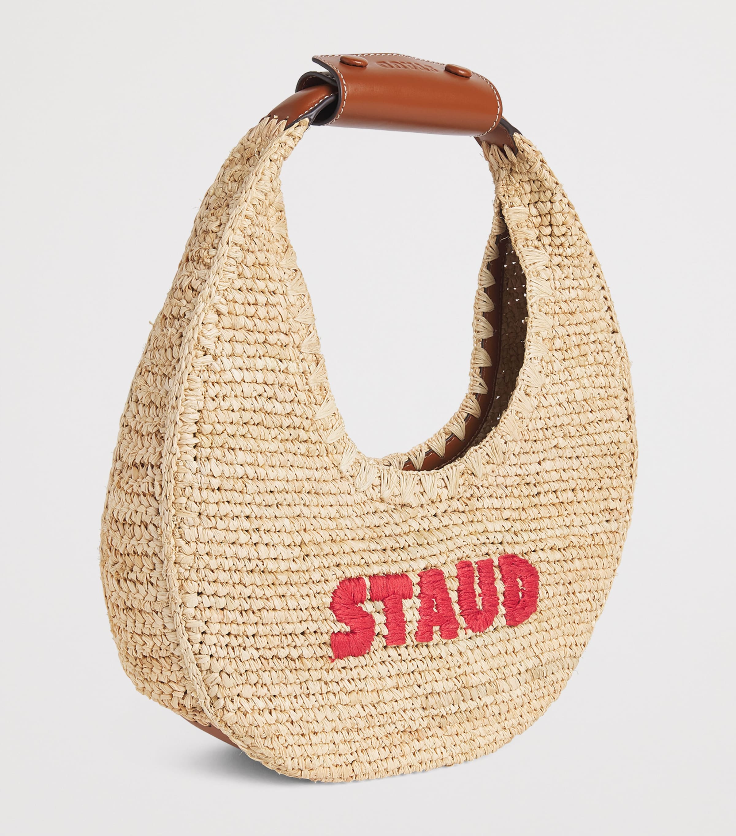STAUD Raffia Woven Shark Moon Shoulder Bag Grwt Great White Image 3