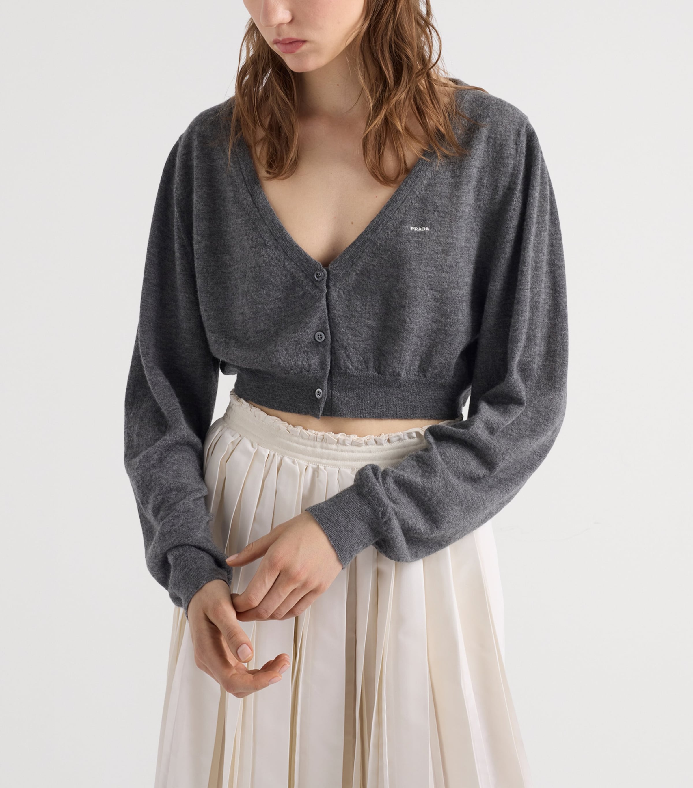 Prada Womens Cashmere Cropped Cardigan Grey Image 4