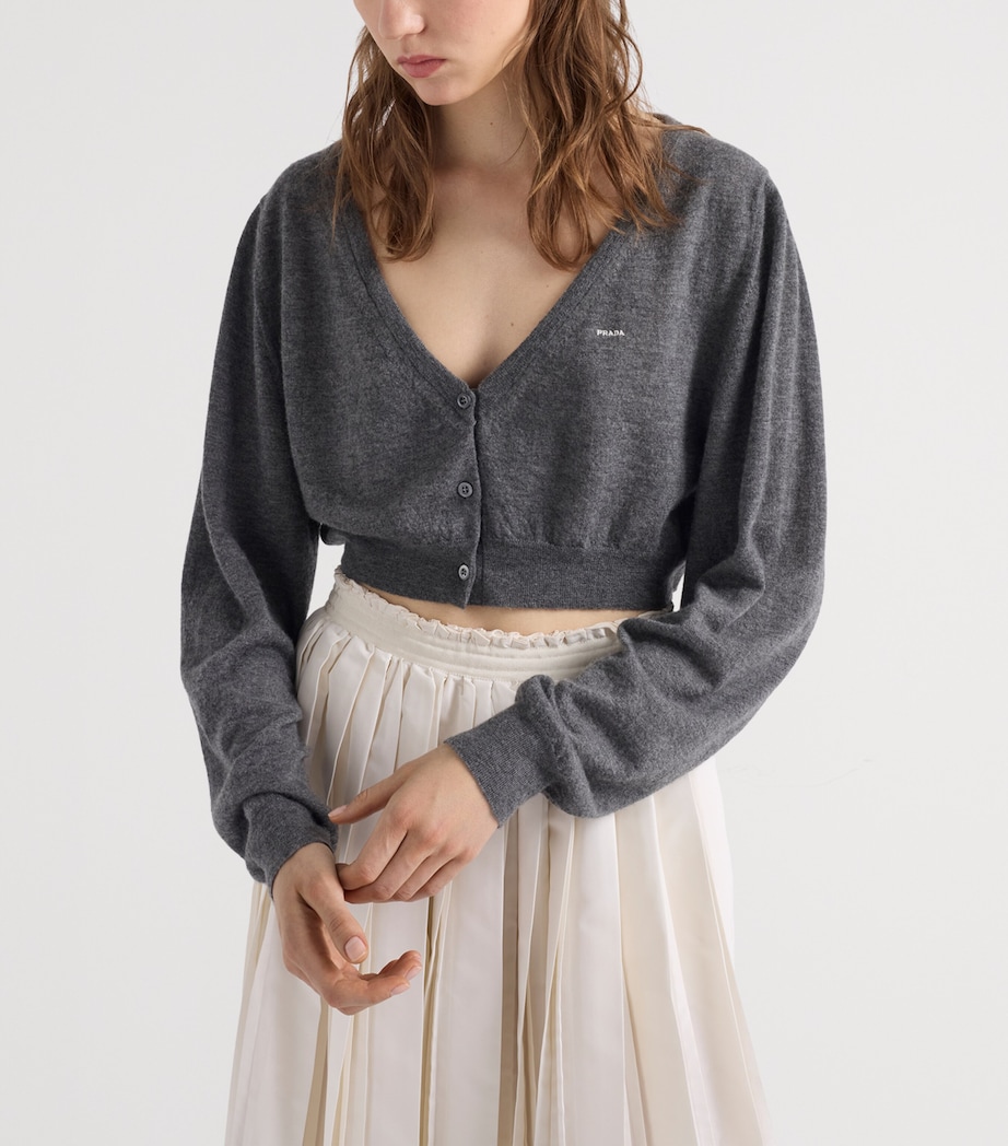 Prada Womens Cashmere Cropped Cardigan Grey Image 4