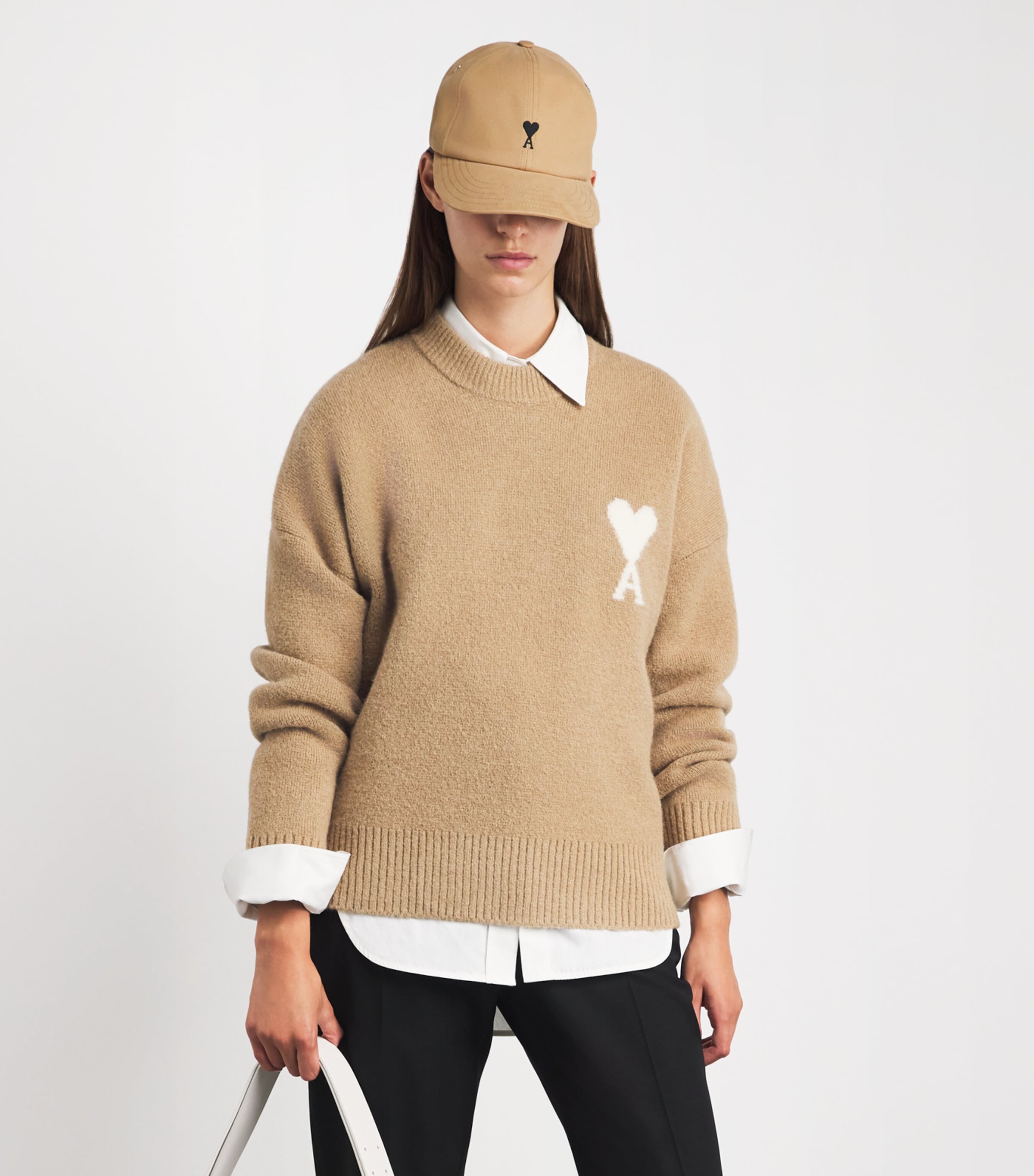 AMI Paris Embroidered Logo Baseball Cap Beige Mastic Image 2