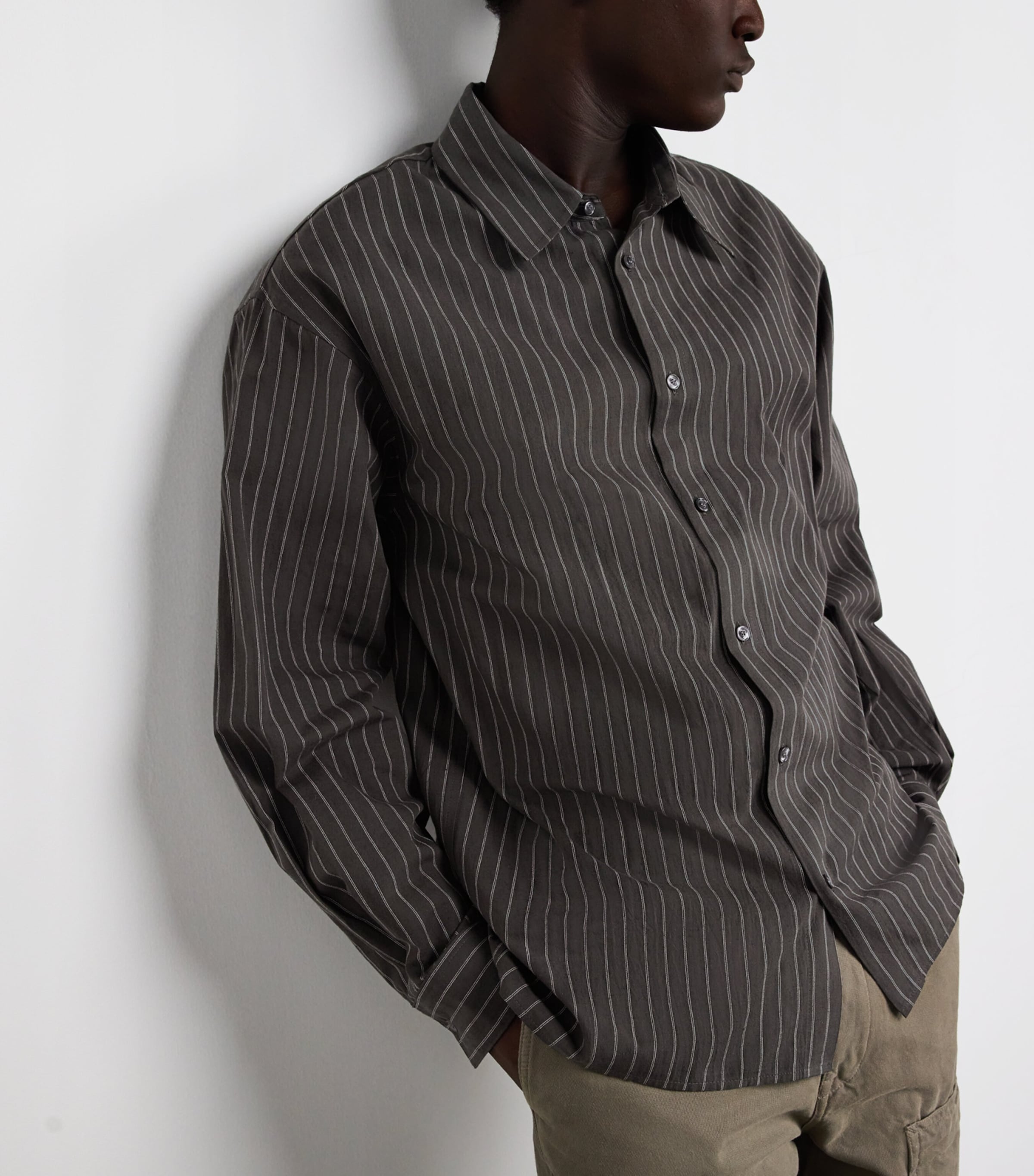 Stripe Oversized Shirt A4039-1850-BKTR Image 6