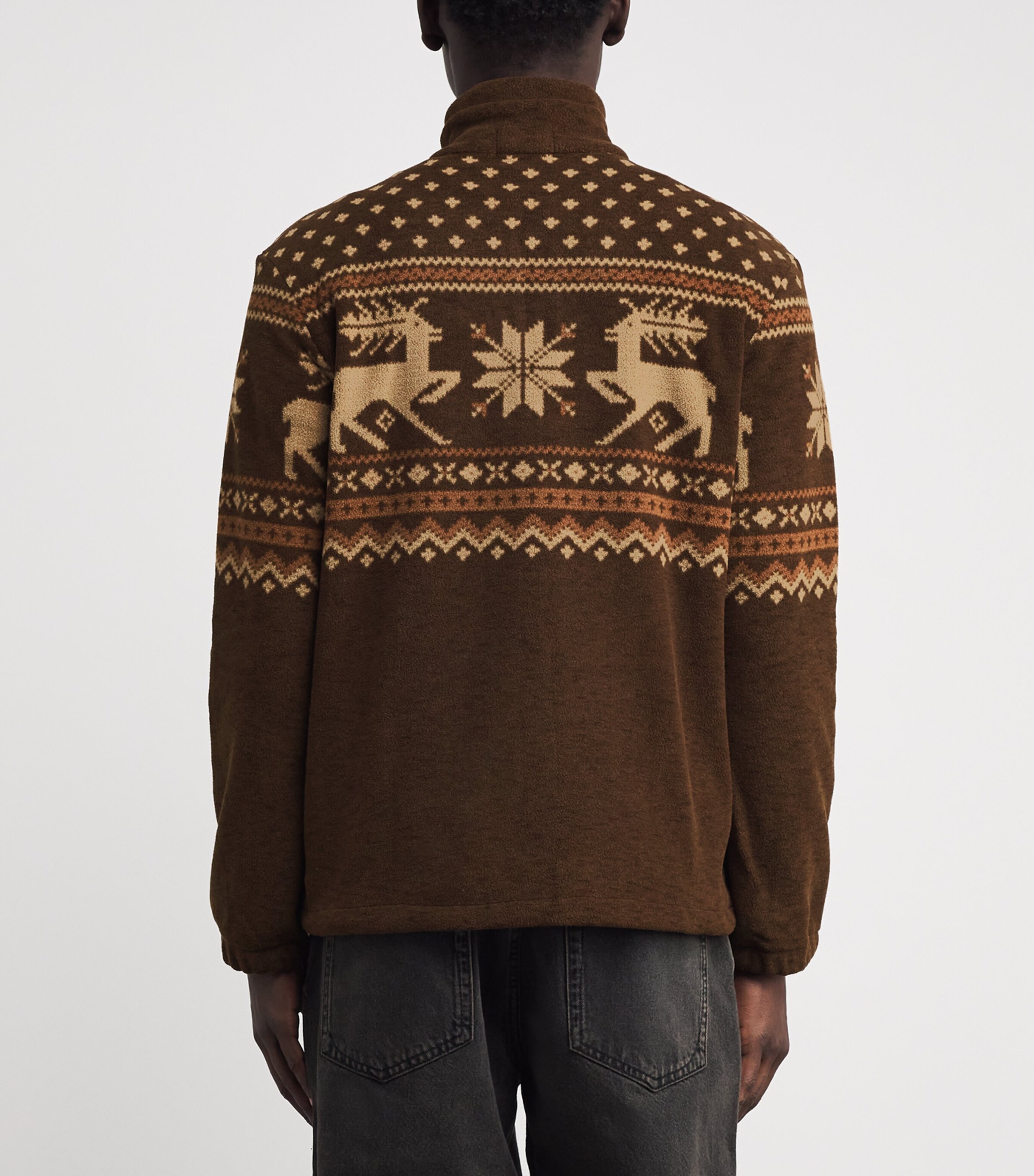 Polo Ralph Lauren Mens Fleece Fair Isle Quarter-Zip Sweatshirt Brown Image 4