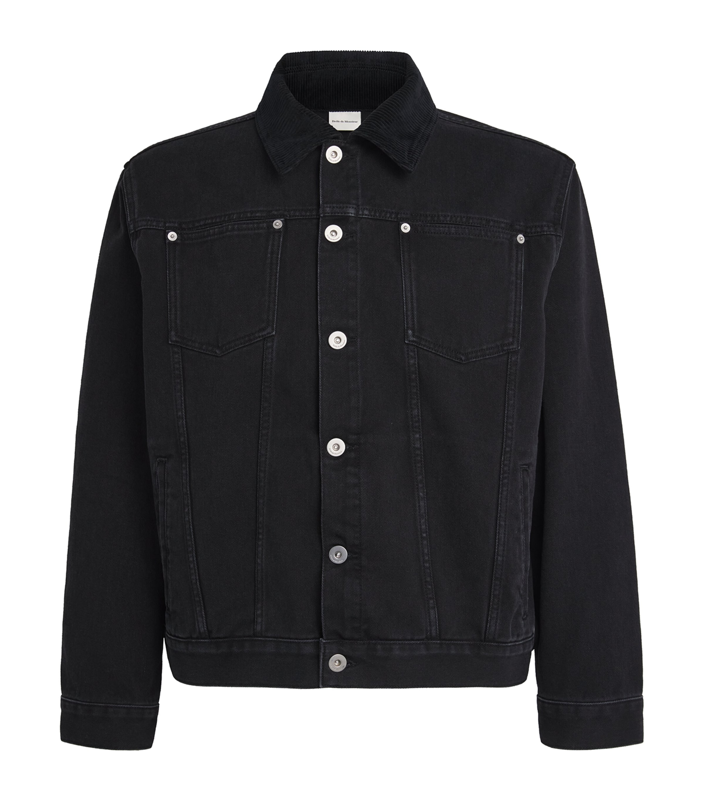 Drôle De Monsieur Corduroy-collar Denim Jacket In Black