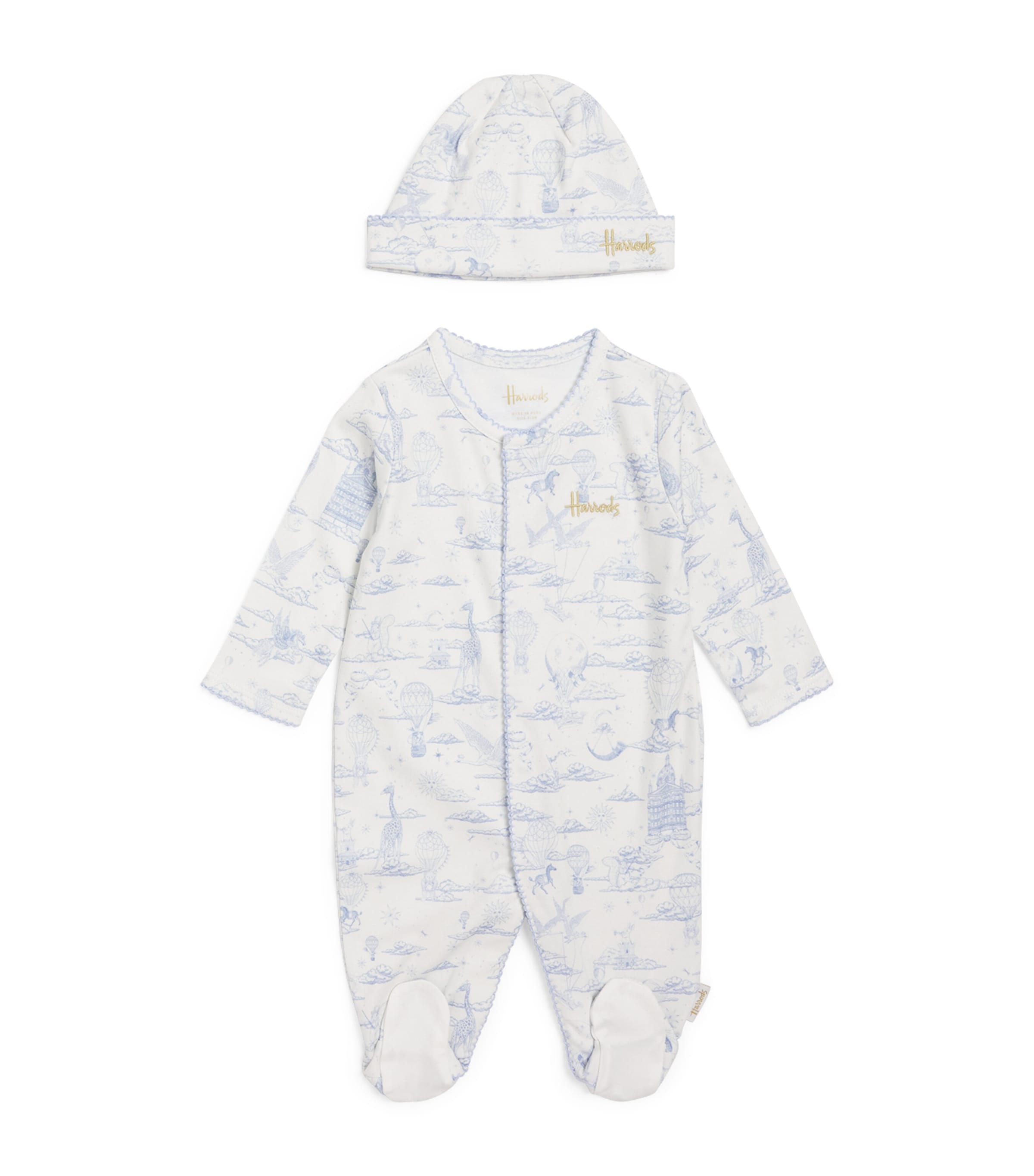 Harrods Cotton Balloon All-in-one And Hat Set In Blue