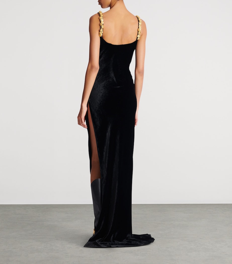 Velvet Button-Strap Maxi Dress EAD NOIR/OR Image 5