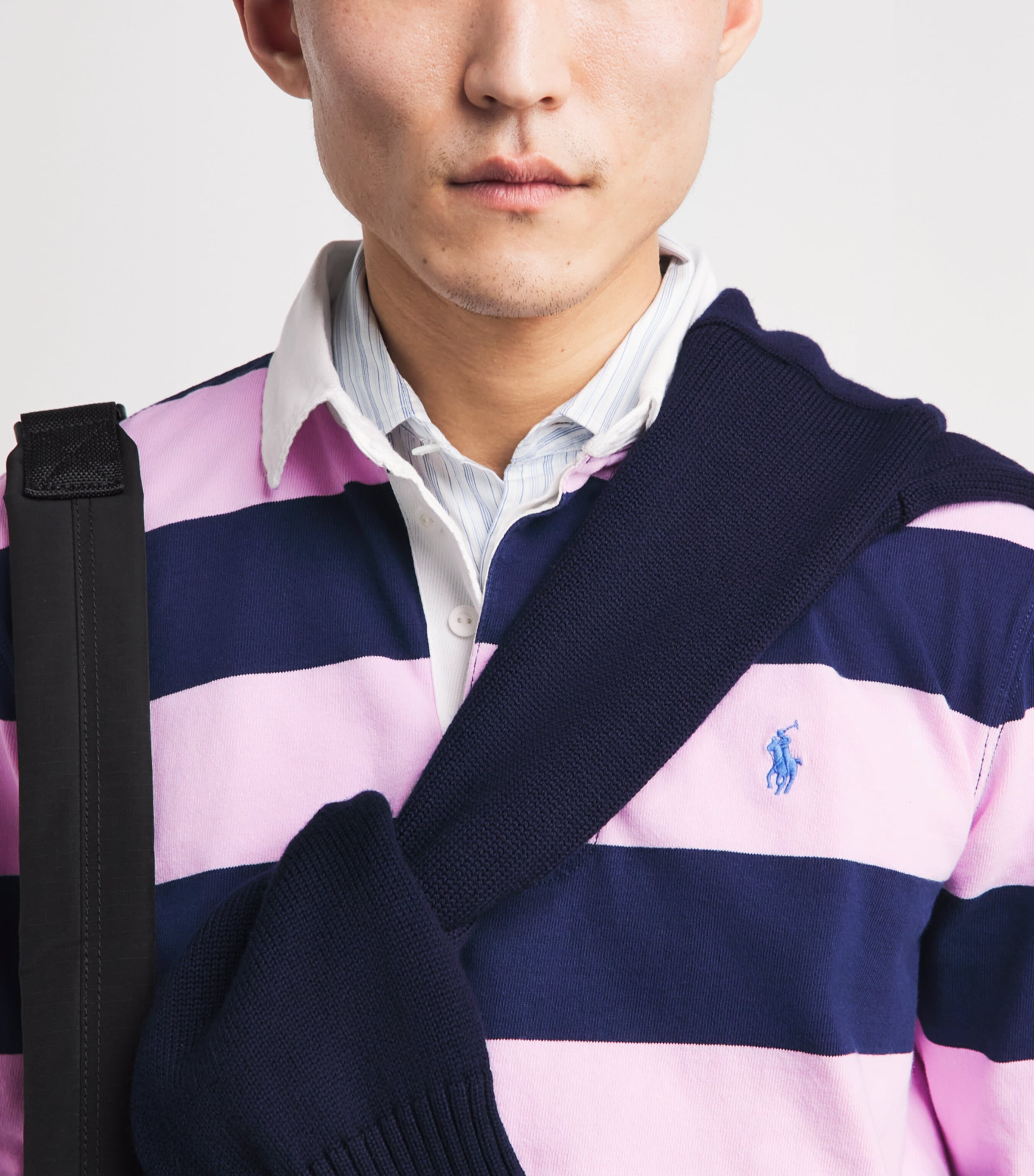 Polo Ralph Lauren Mens Cotton Stripe Polo Pony Rugby Shirt Carmel Pnk/nwprt Nvy Image 3