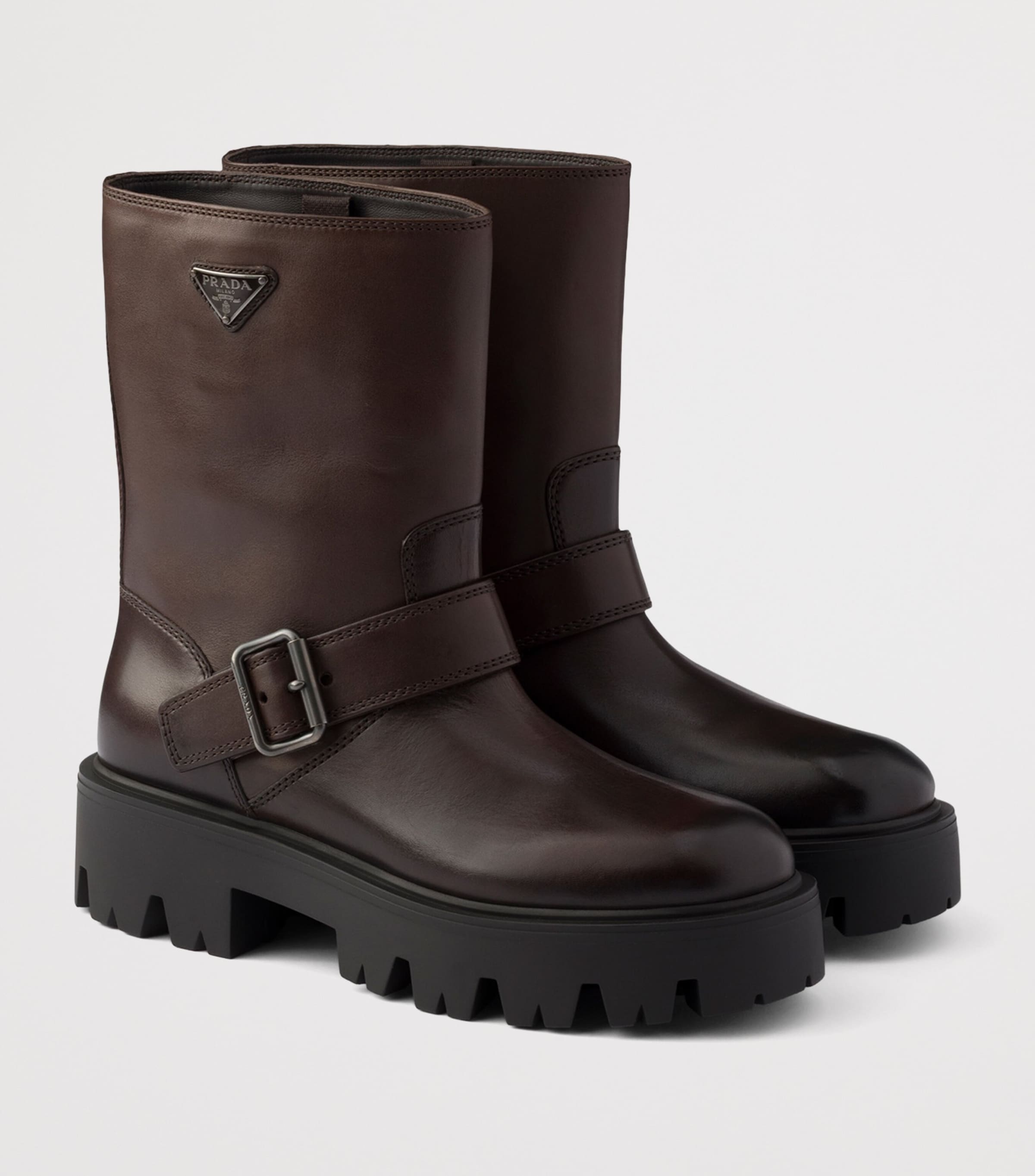Prada Leather Biker Boots Brown Image 2