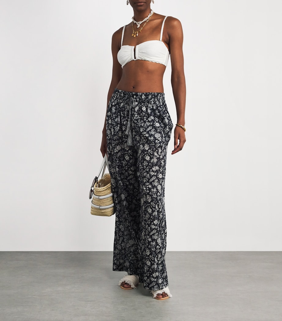 Cotton-Leather Woven Slides OFF WHITE Image 2