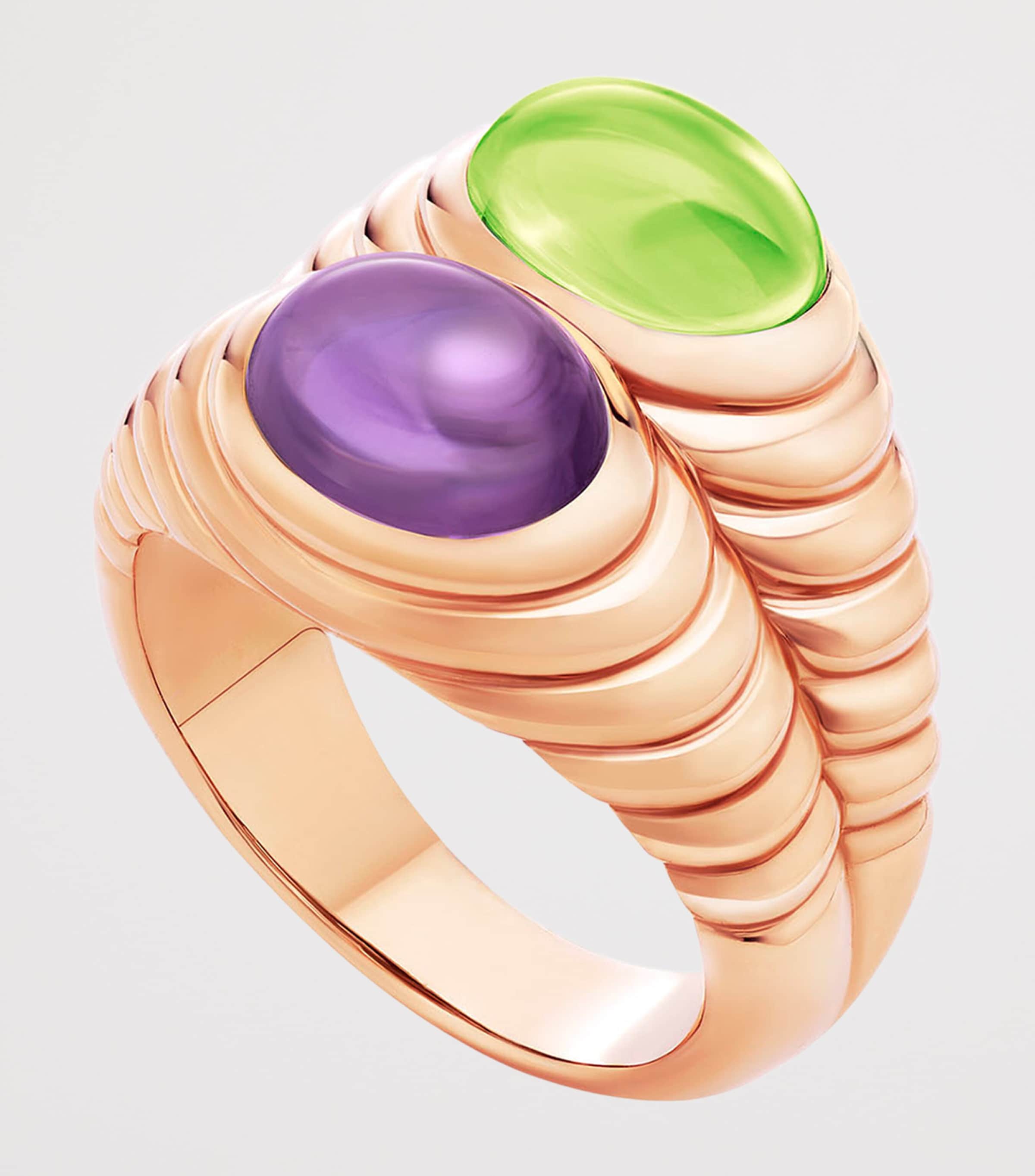 Bvlgari Rose Gold Amethyst and Péridot Doppio Baccellato Ring Pink Gold Image 4