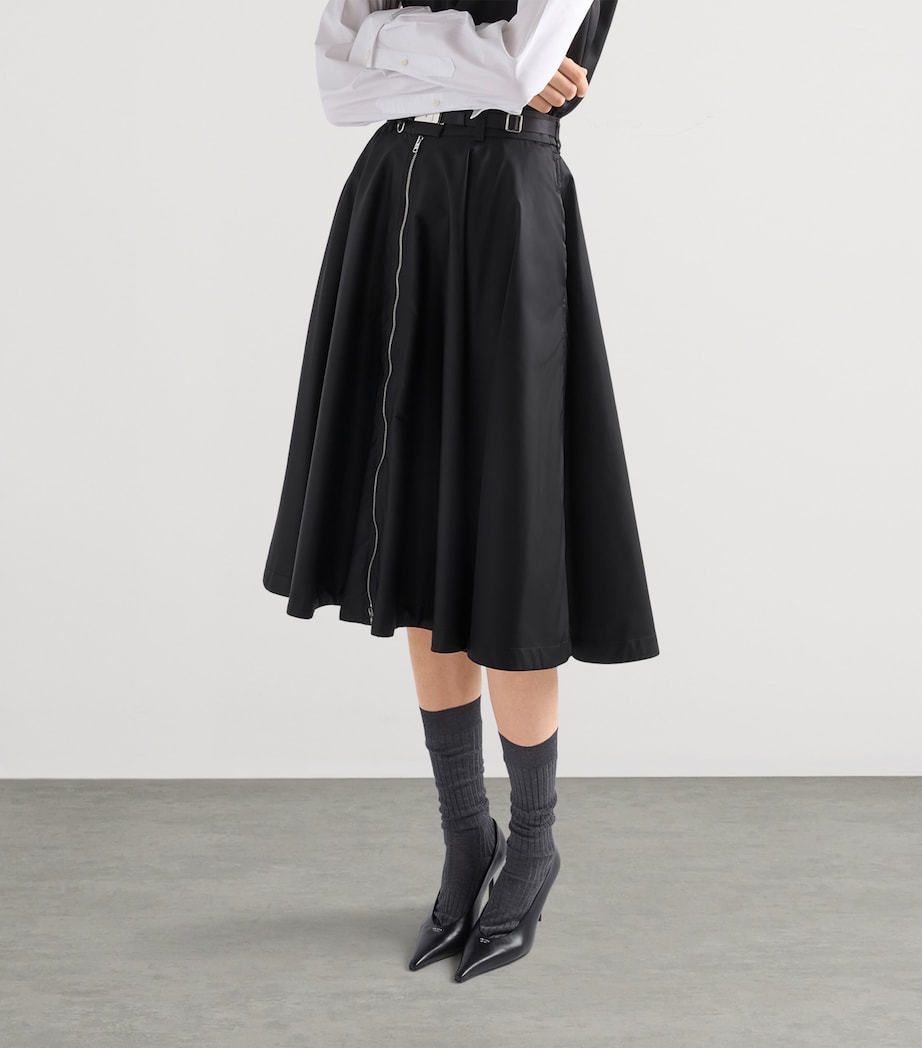 Prada Womens Re-Nylon Belted Zip-Front Midi Skirt Black Image 4