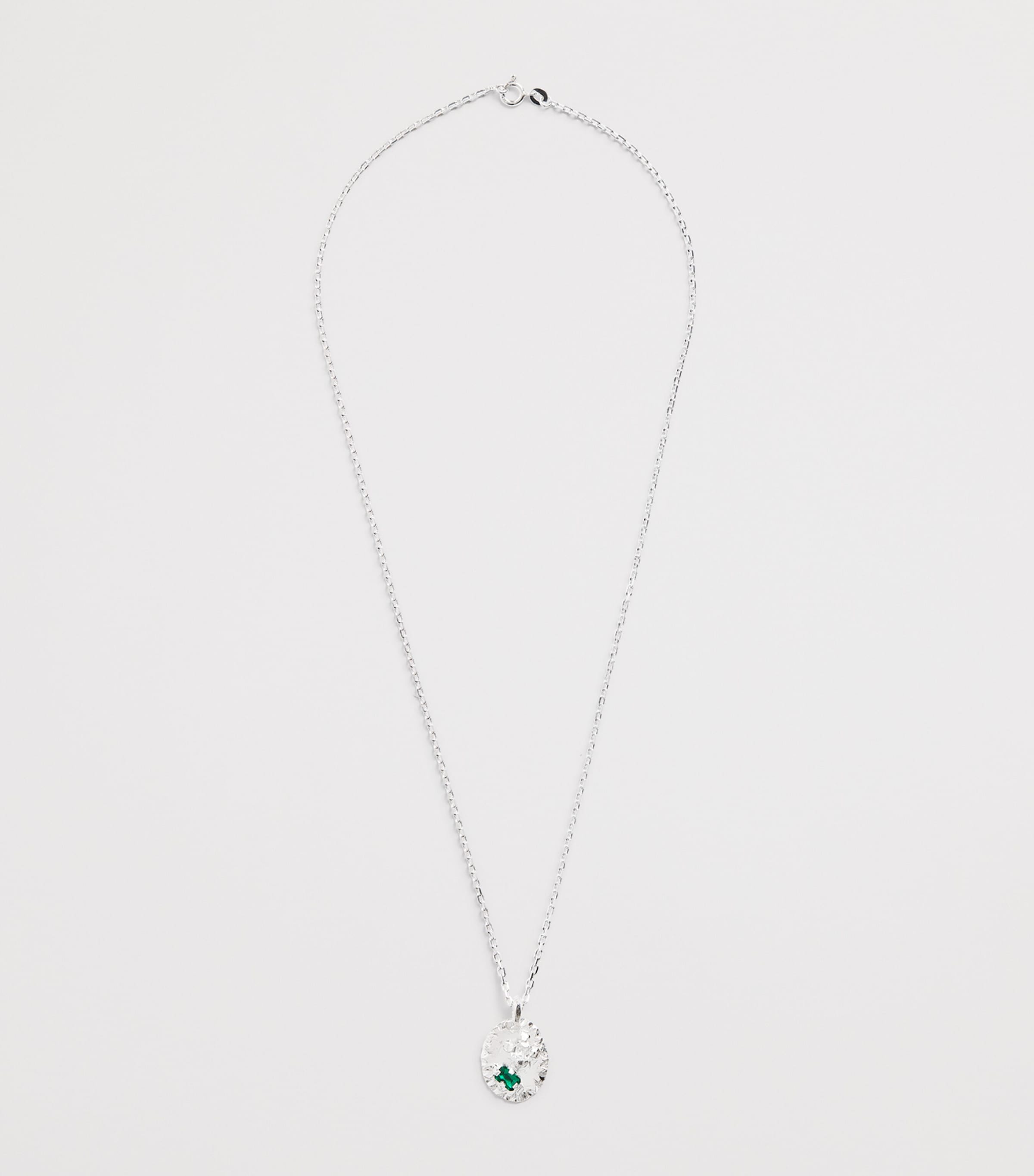 Sterling Silver, Diamond and Emerald Necklace BLUE & WHITE Image 3