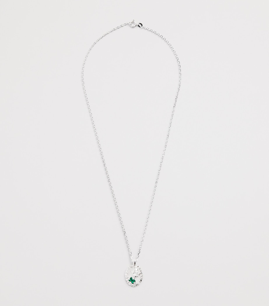 Sterling Silver, Diamond and Emerald Necklace BLUE & WHITE Image 3