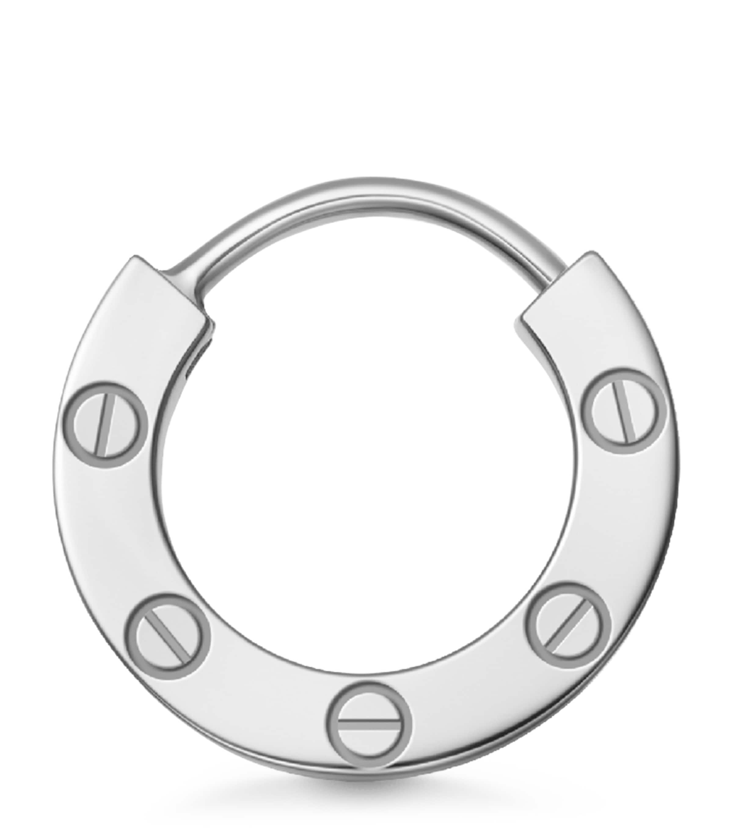 White Gold and Diamond LOVE Single Hoop Earring WHITE GOLD Image 2