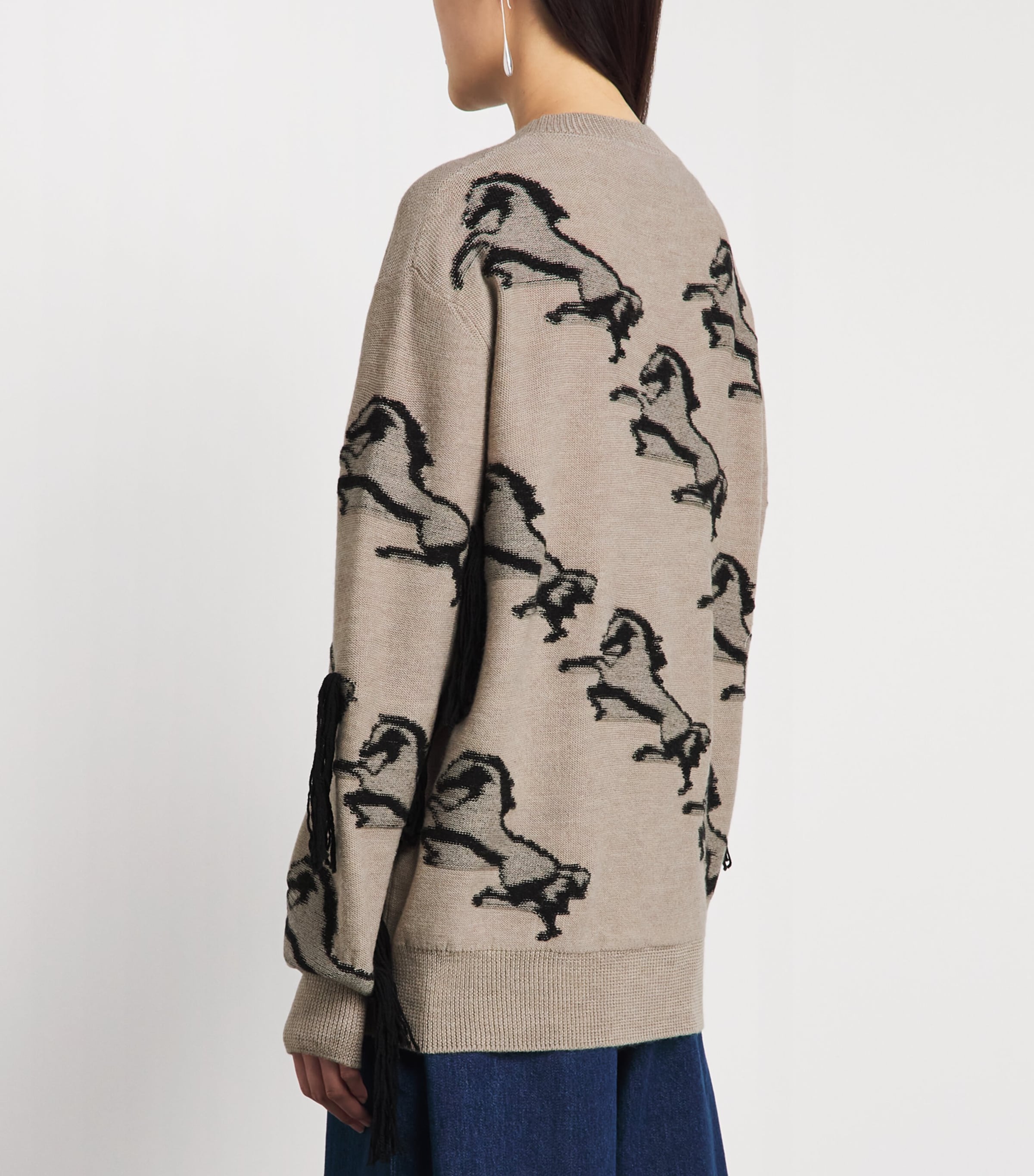 Stella McCartney Womens Virgin Wool Embroidered Horse Sweater Mist Grey/black Image 5