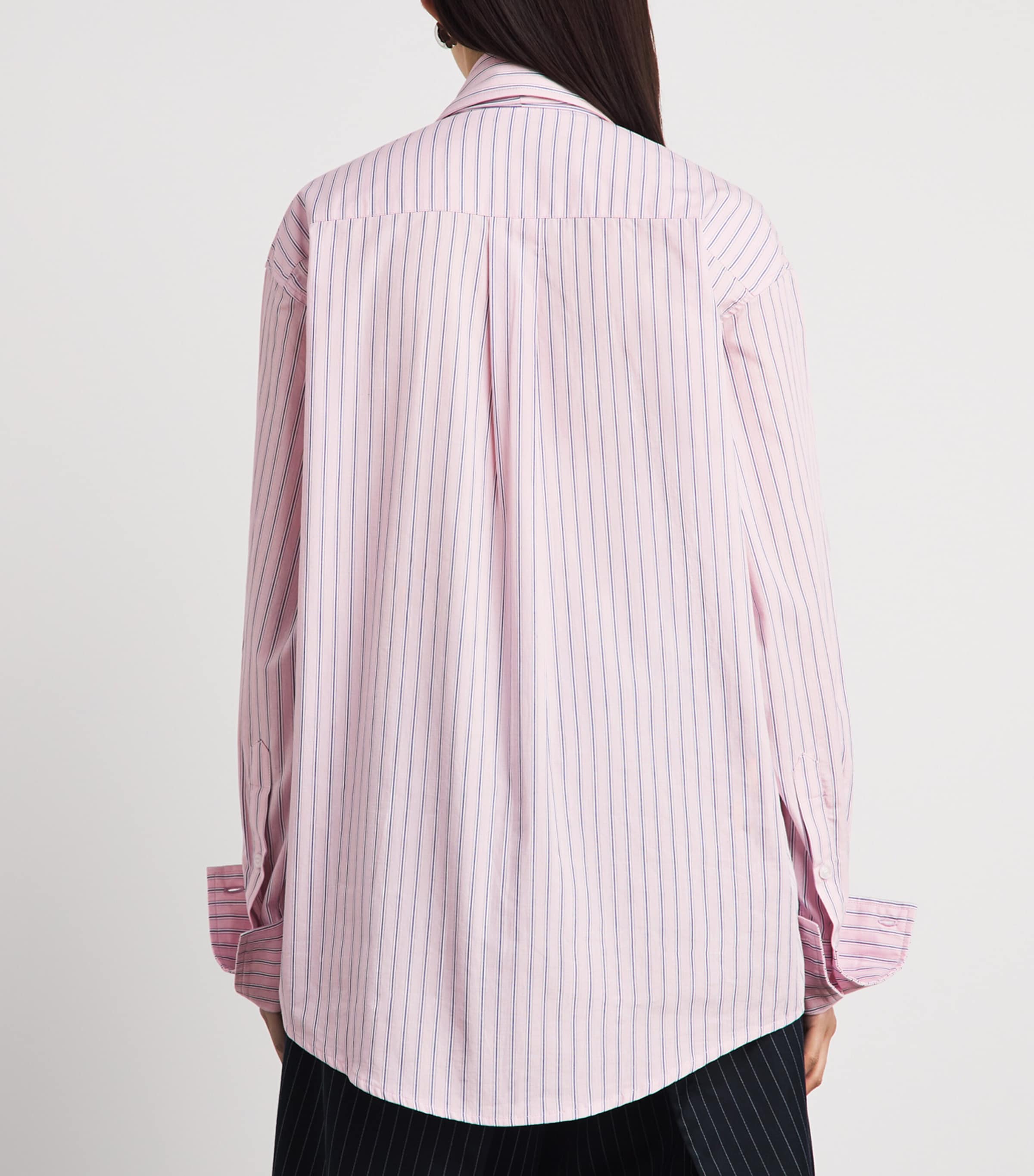 LATE FOR WORK Womens Cotton-Blend Striped Pussybow Shirt Brd Wht Str Image 5