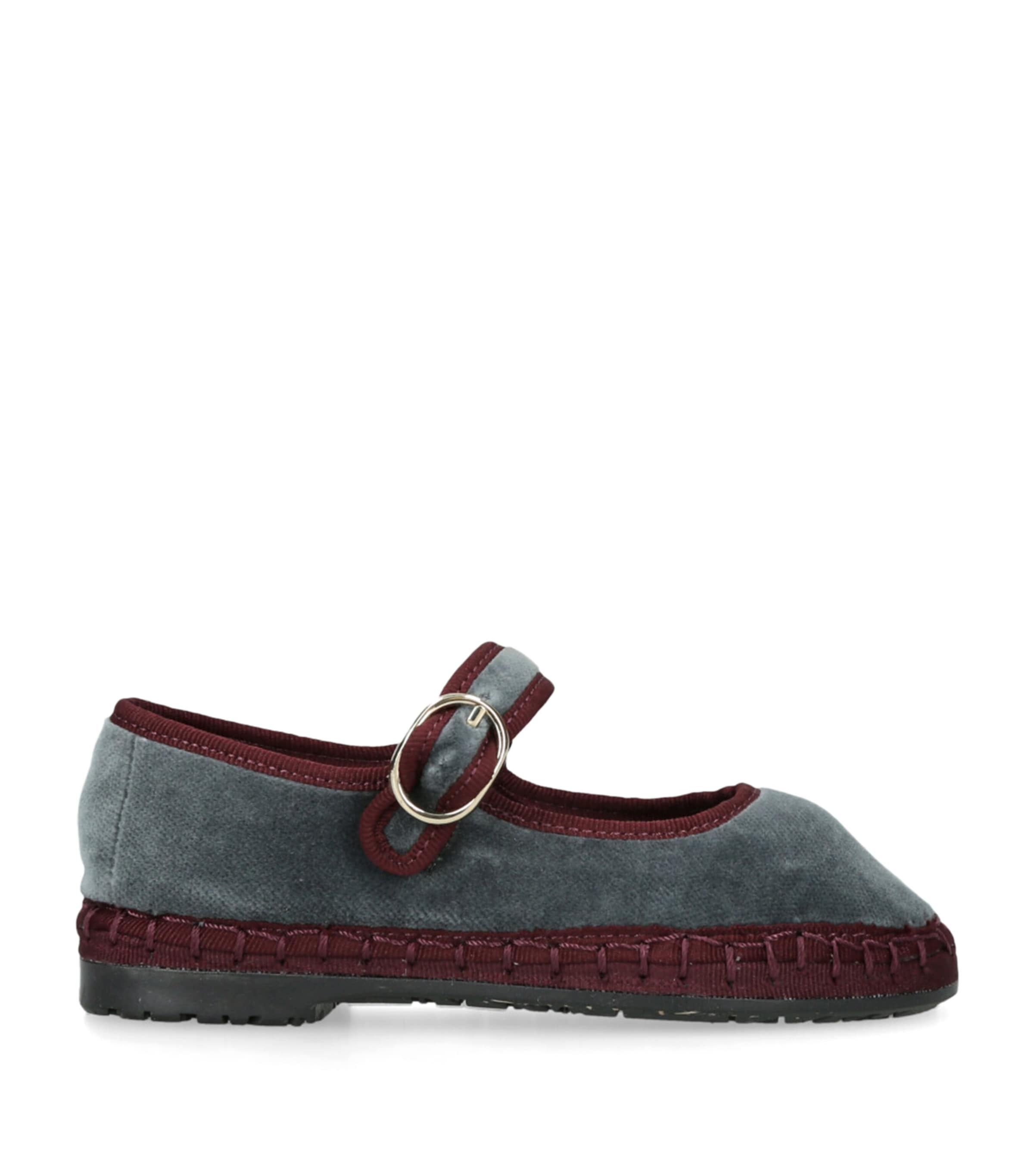 Flabelus Velvet Georgina Mary Janes In Gray