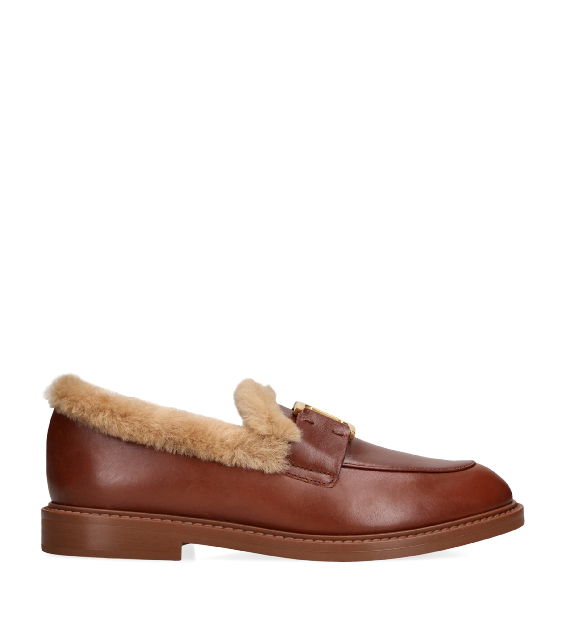Chloé Shearling-Trimmed Leather Marcie Loafers Tan Image 1