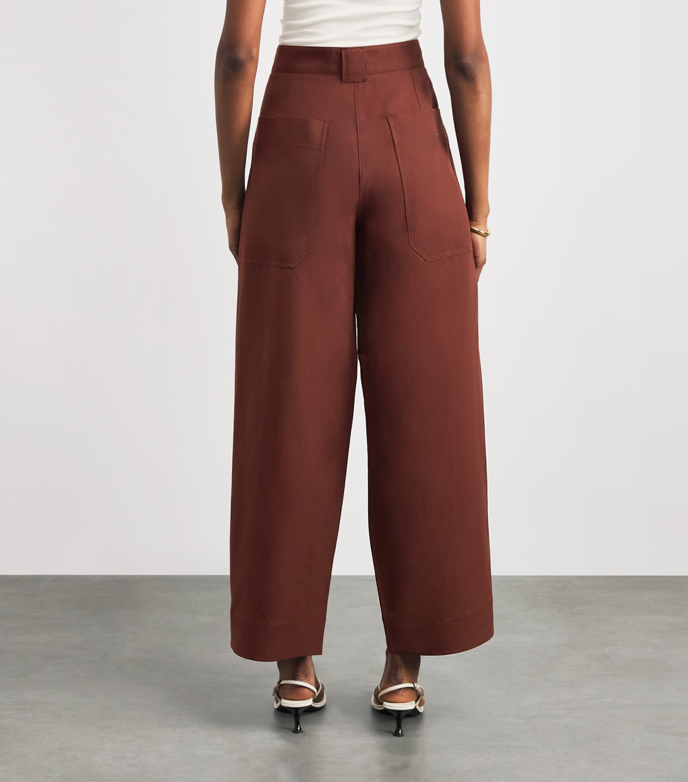 ME+EM Womens Linen-Blend Extreme Taper Trousers Cinnamon Brown Image 5