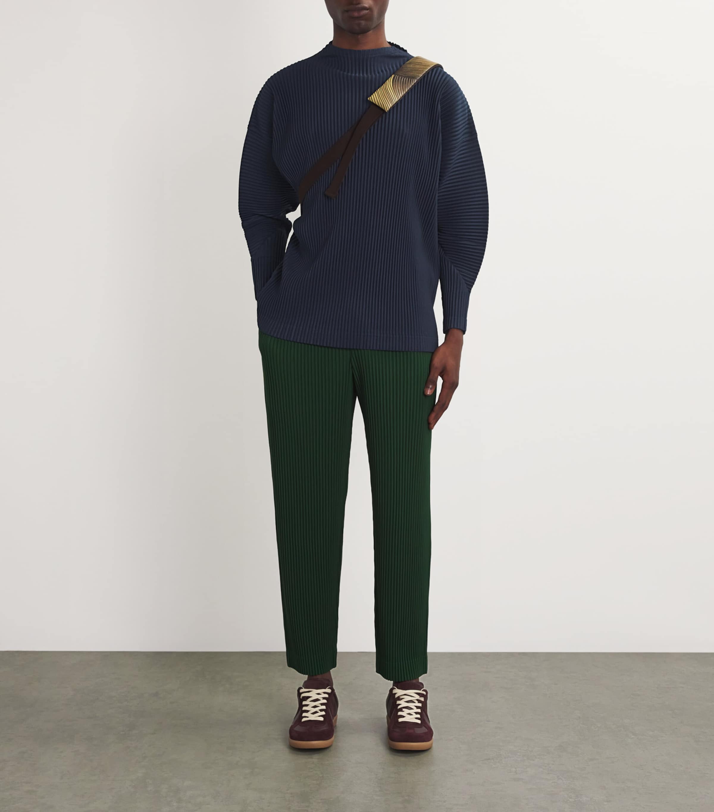 Homme Plissé Issey Miyake Navy Pleated Long-Sleeve Top | Harrods UK