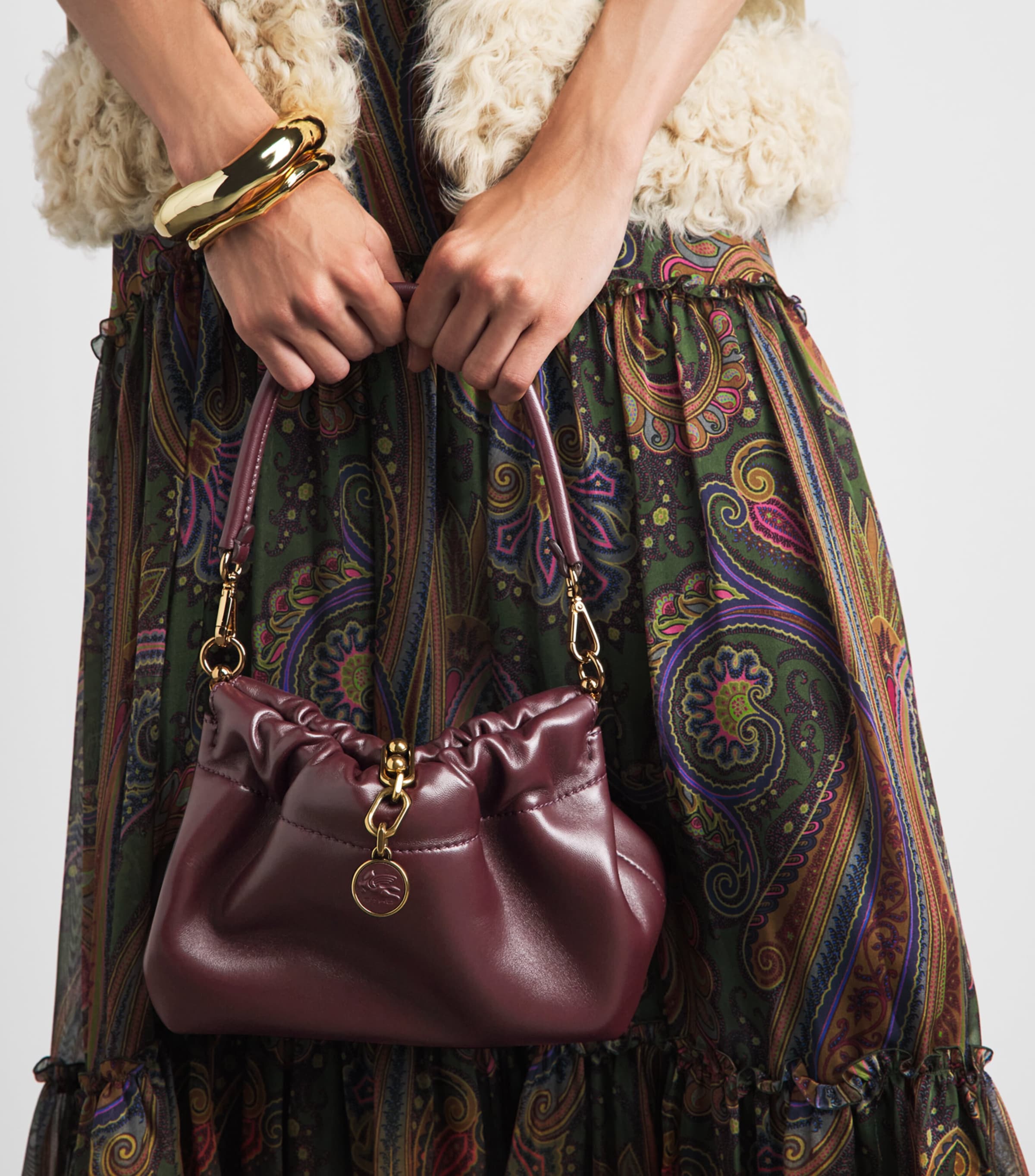 Etro Small Leather Vela Blossom Shoulder Bag Plum Image 4