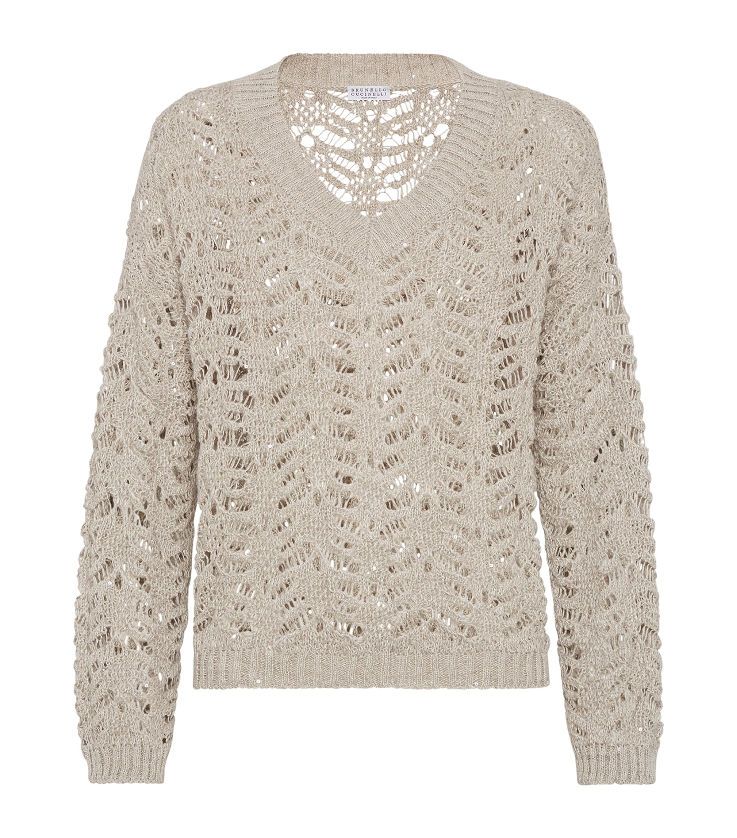 Brunello Cucinelli Light Beige Foliage Lace Sweater In Beige