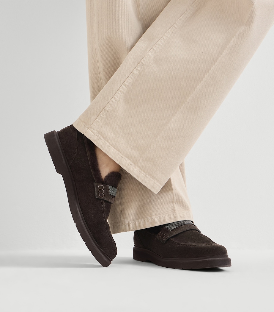 Brunello Cucinelli Suede-Shearling Penny Loafers Image 4
