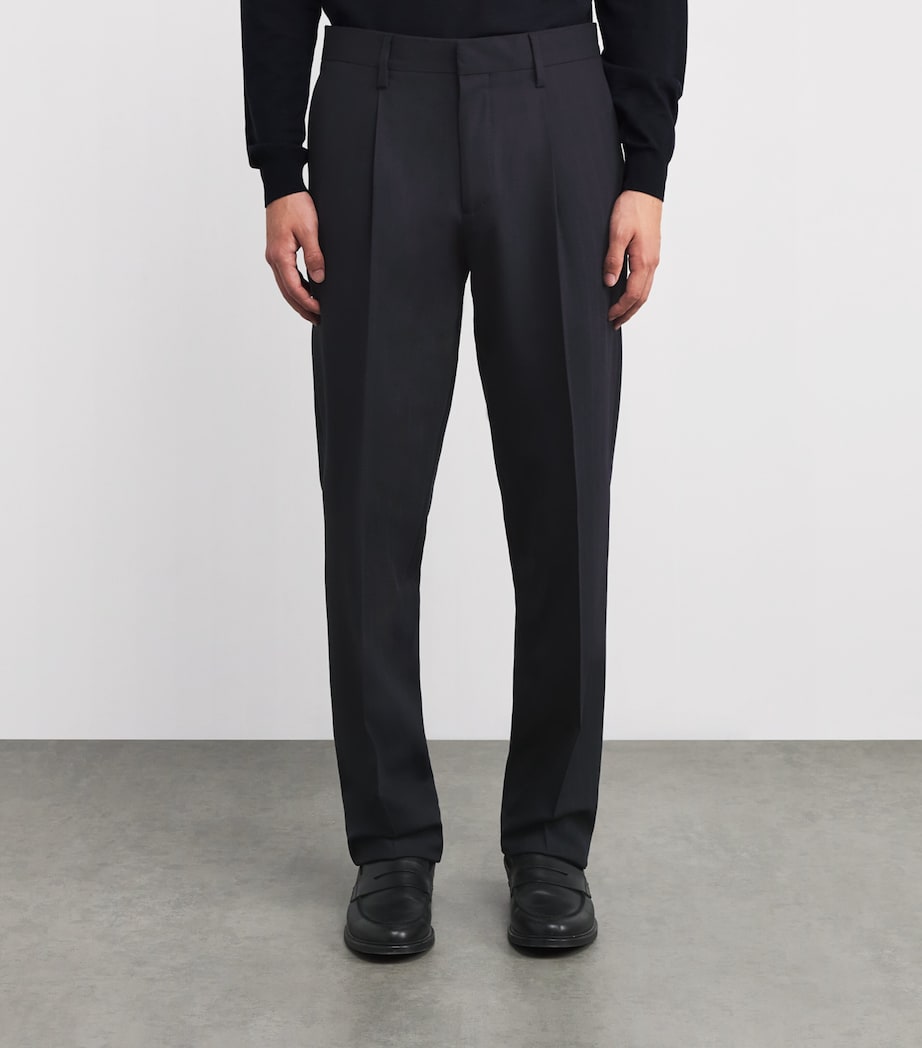 Wool-Blend Pleated Straight Trousers 850-NAVY Image 3