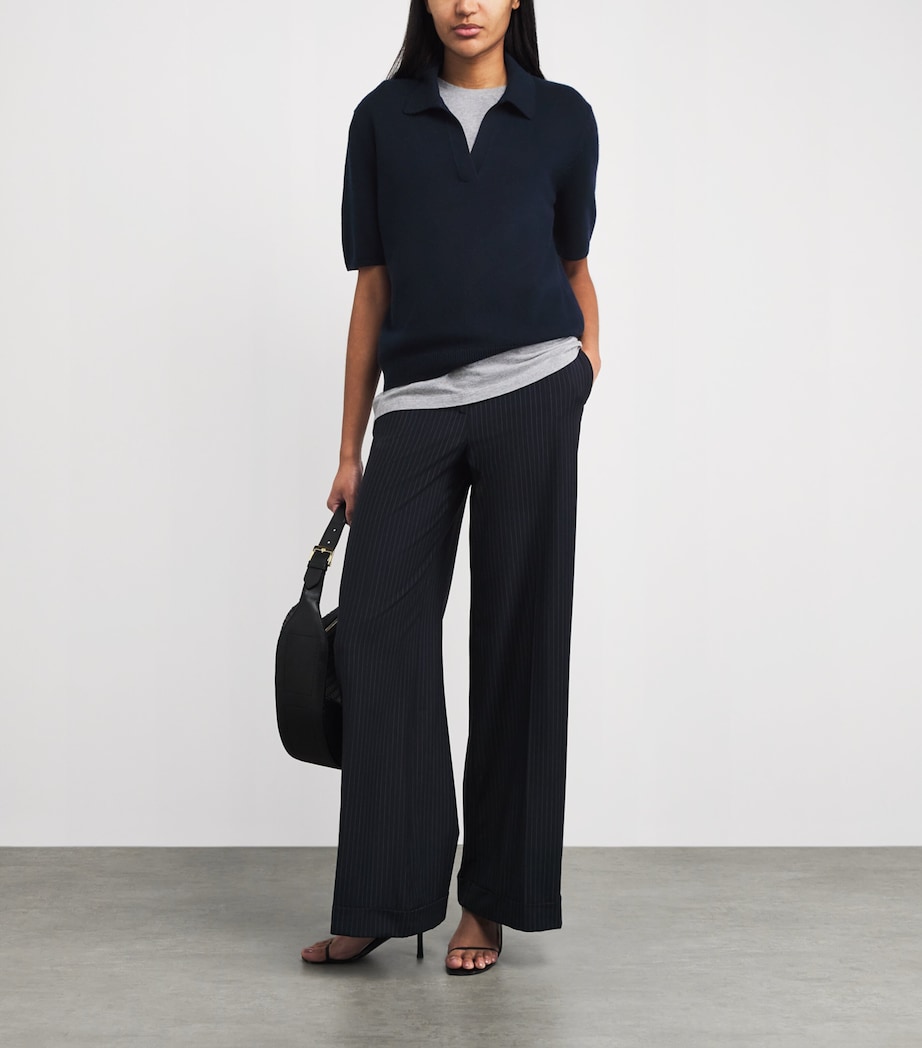 Harrods Womens Cotton-Cashmere Collared Sweater Nero Navy Image 2