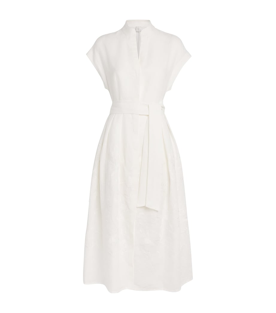 Eleventy Womens Linen Embroidered Midi Shirt Dress Bianco Image 1