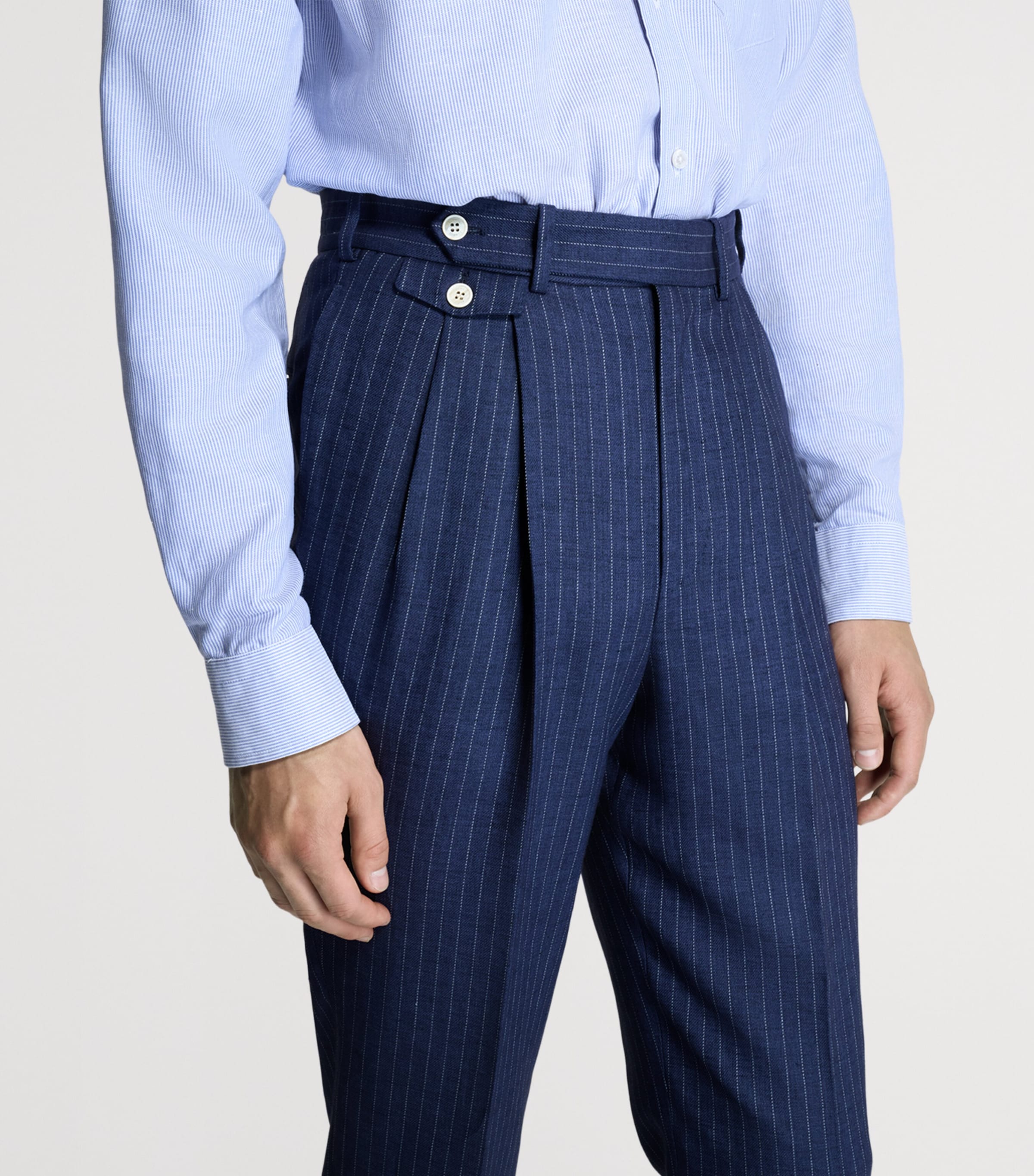 Dunhill Mens Linen Pinstripe Tailored Trousers Image 4