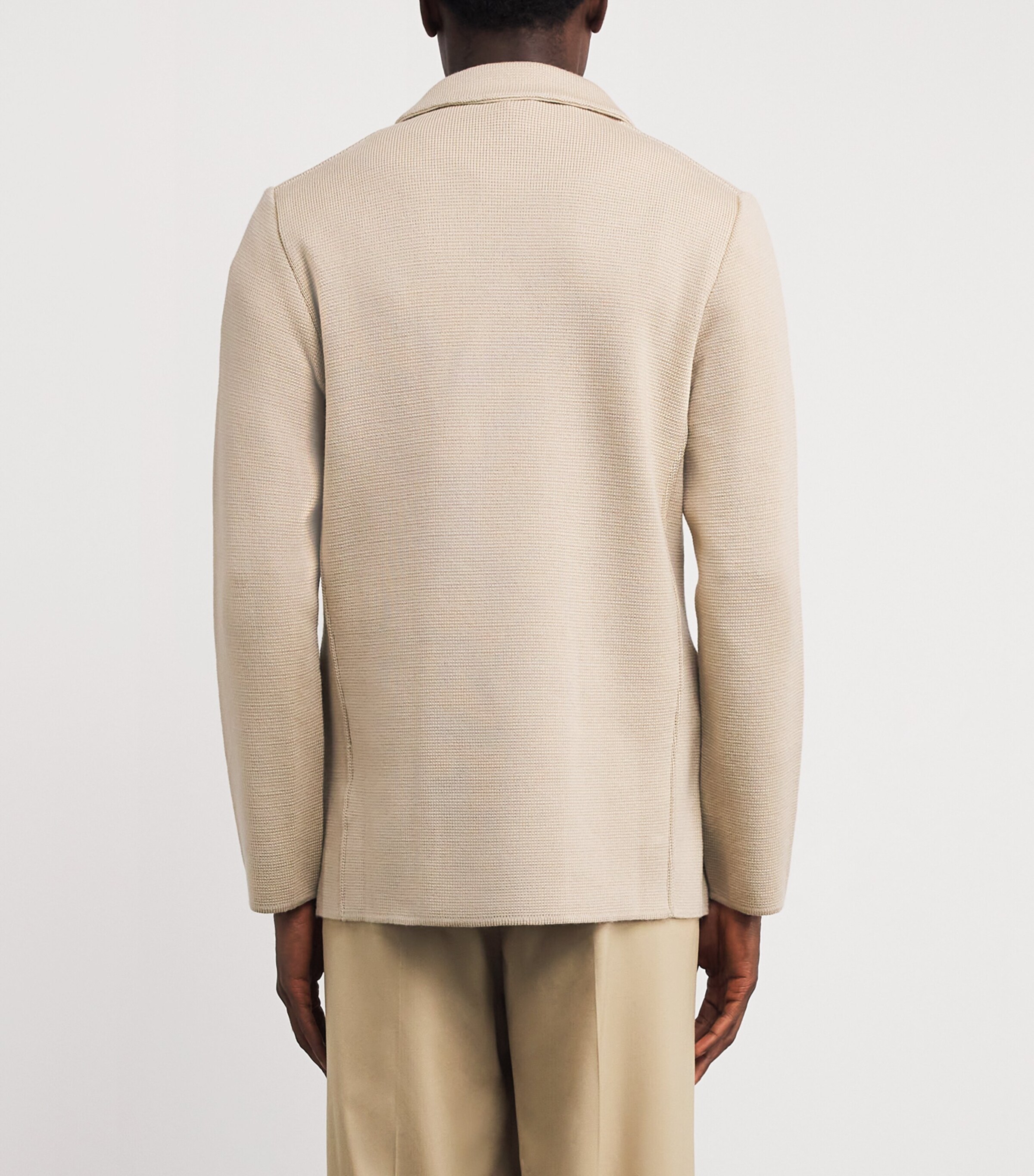 Lardini Mens Virgin Wool Knitted Blazer Beige Image 4