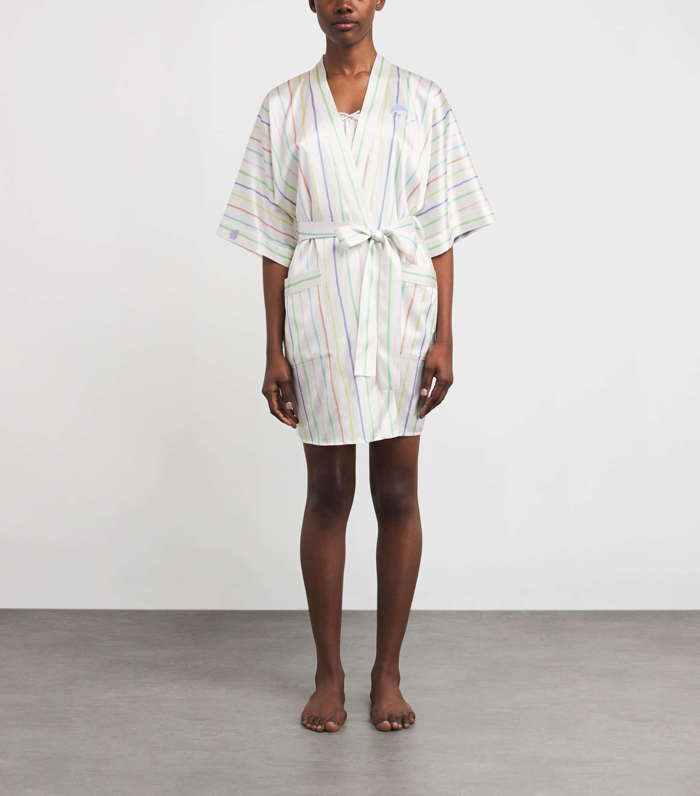 Silk-Blend Ocean Stripe Robe OCEAN STRIPE Image 3