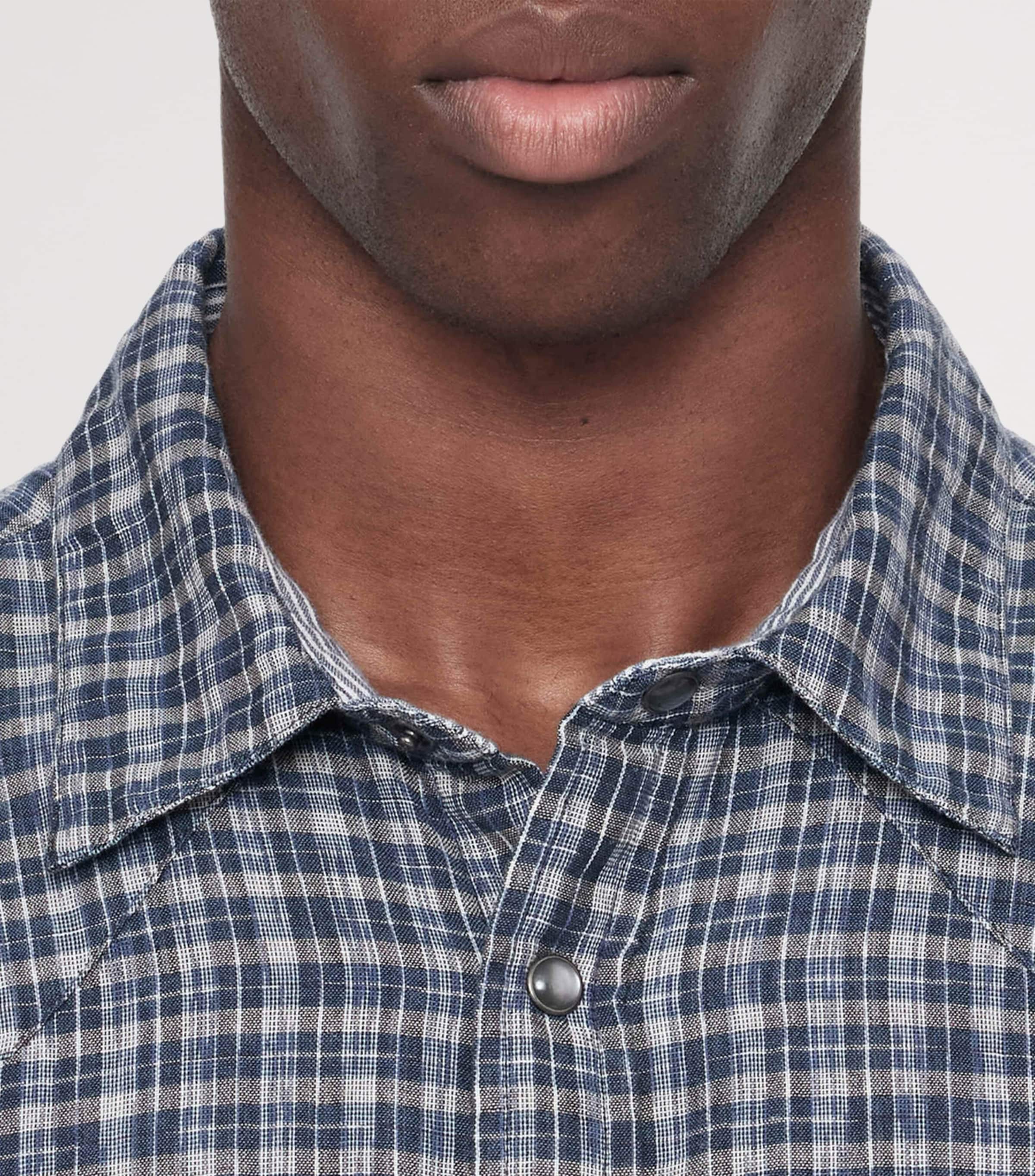 AllSaints Mens Organic Cotton Check Court Shirt Indigo Blue Image 8