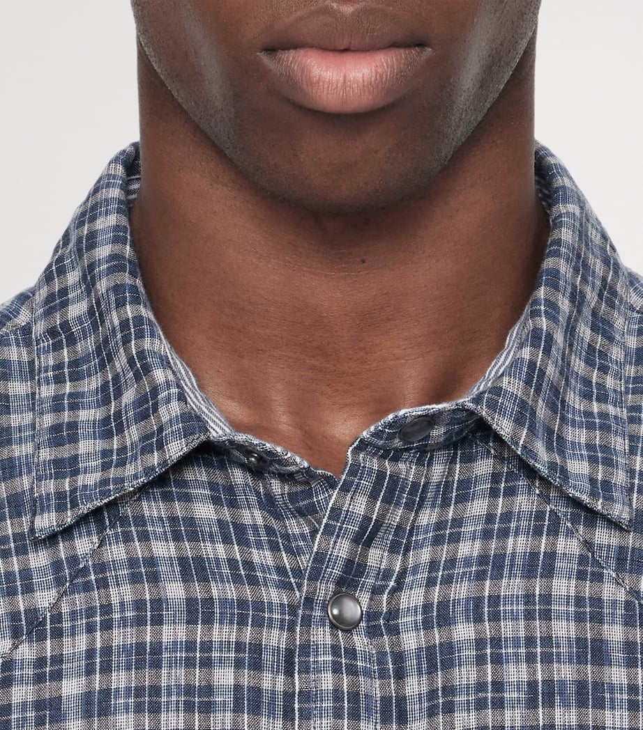 AllSaints Mens Organic Cotton Check Court Shirt Indigo Blue Image 8