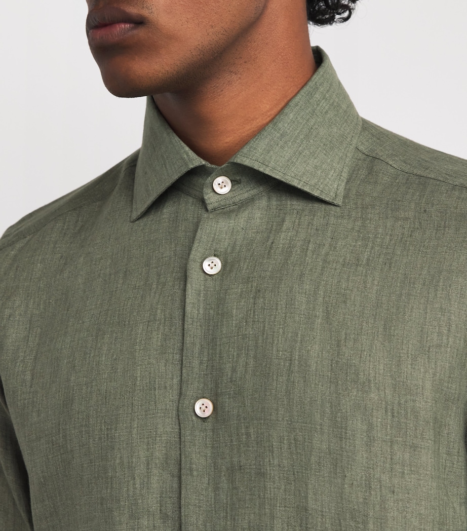 x Harrods Linen Long-Sleeve Shirt MILITARY GREEN Image 6
