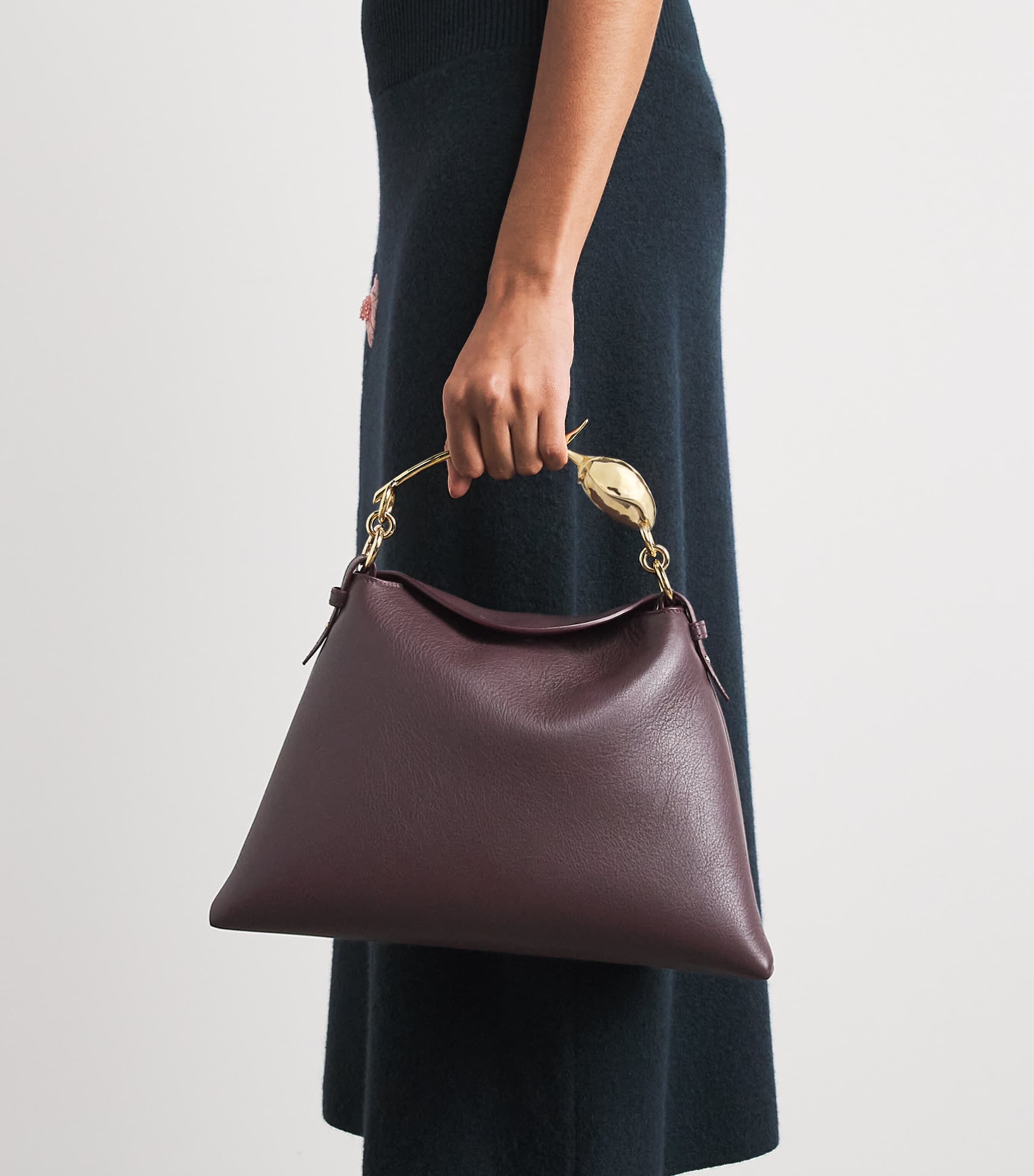 Erdem Large Leather Bloom Shoulder Bag Grain Malbec Image 2