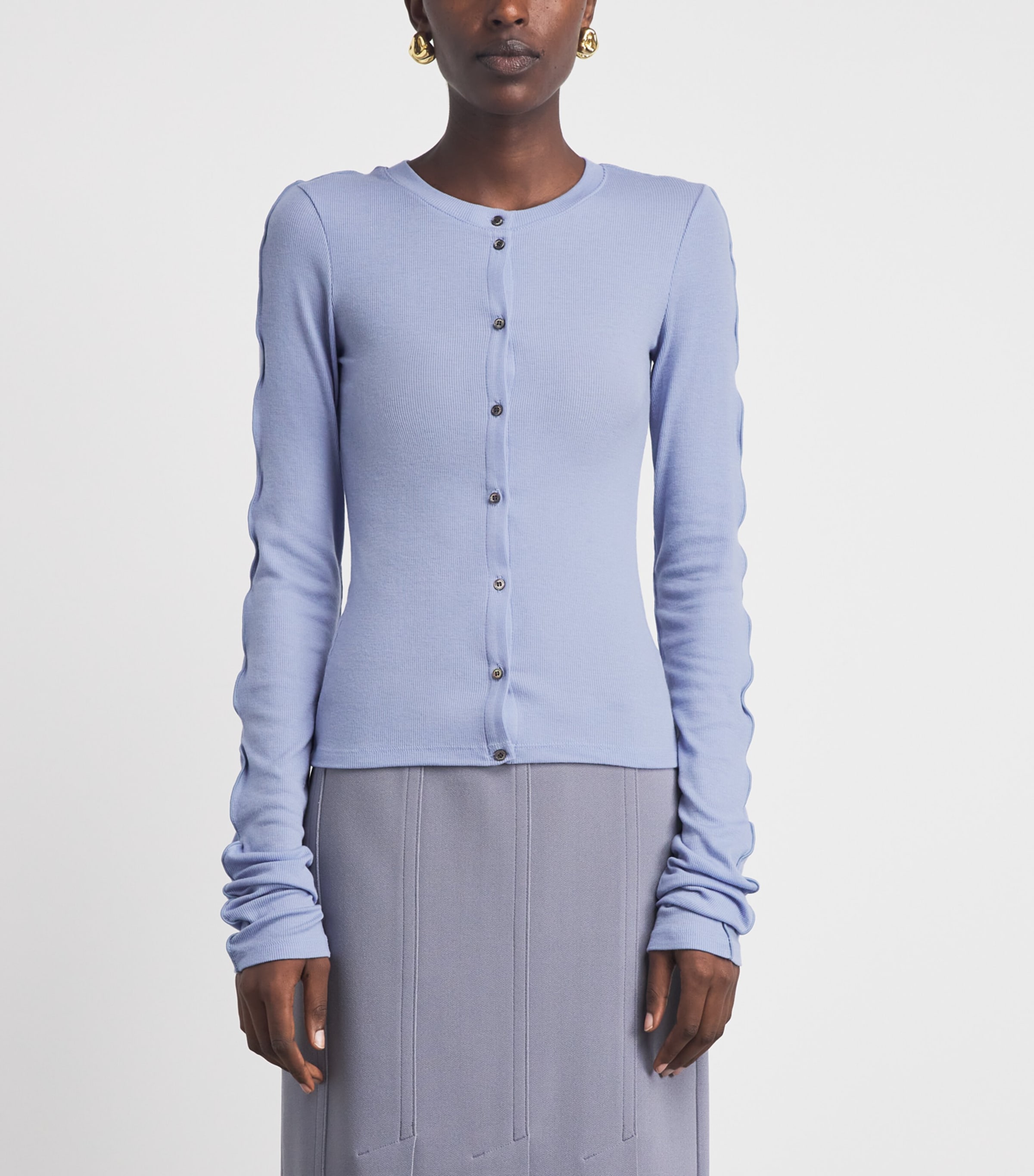 Birrot Womens Lyocell-Wool Line Cardigan Air Blue Image 4